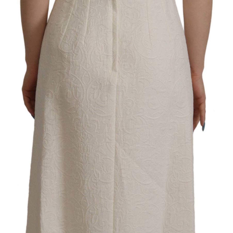 Dolce & Gabbana White Jaquard Midi Floral Sheath Brocade Dress