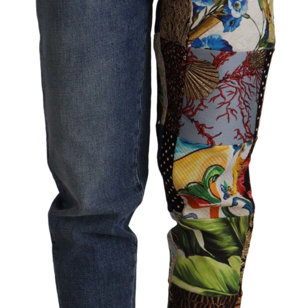 Dolce & Gabbana Blue Jeans Jacquard Majolica High Waist Pants