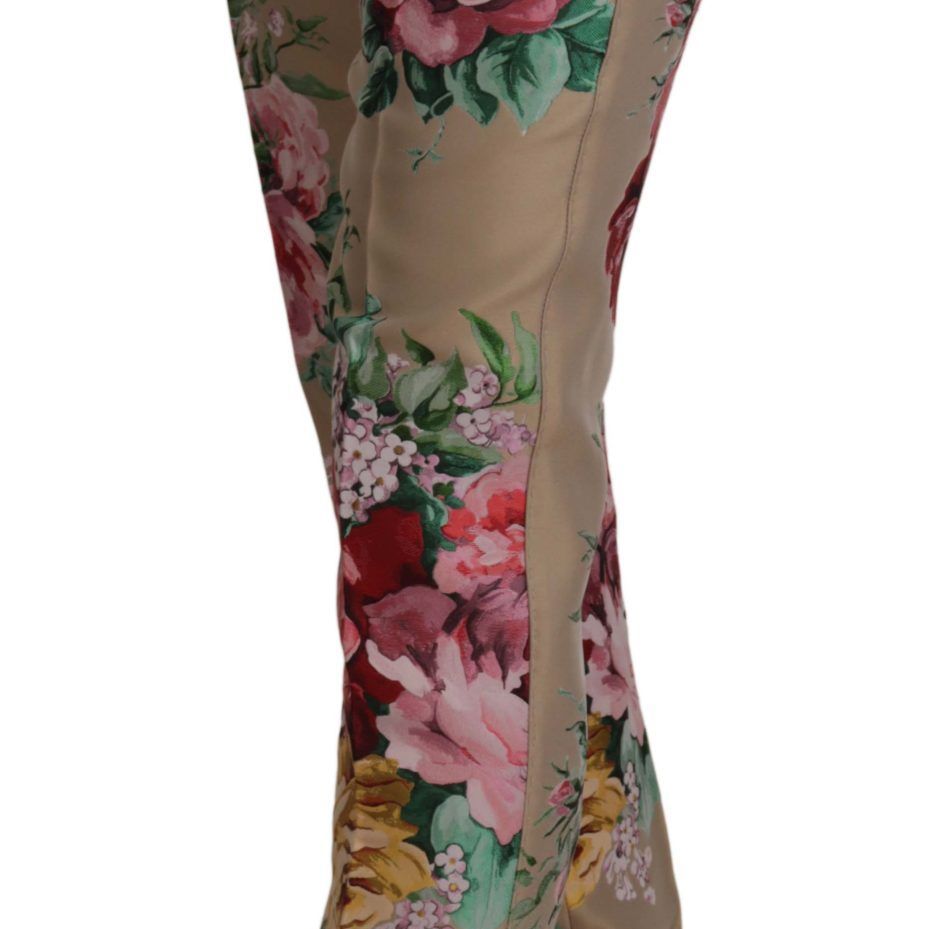 Dolce & Gabbana Beige Floral Dress Formal High Waist Pants