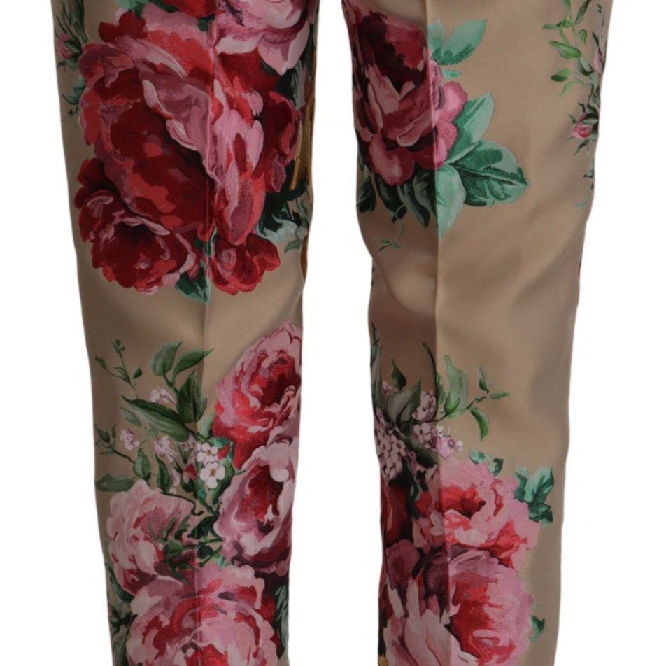 Dolce & Gabbana Beige Floral Dress Formal High Waist Pants