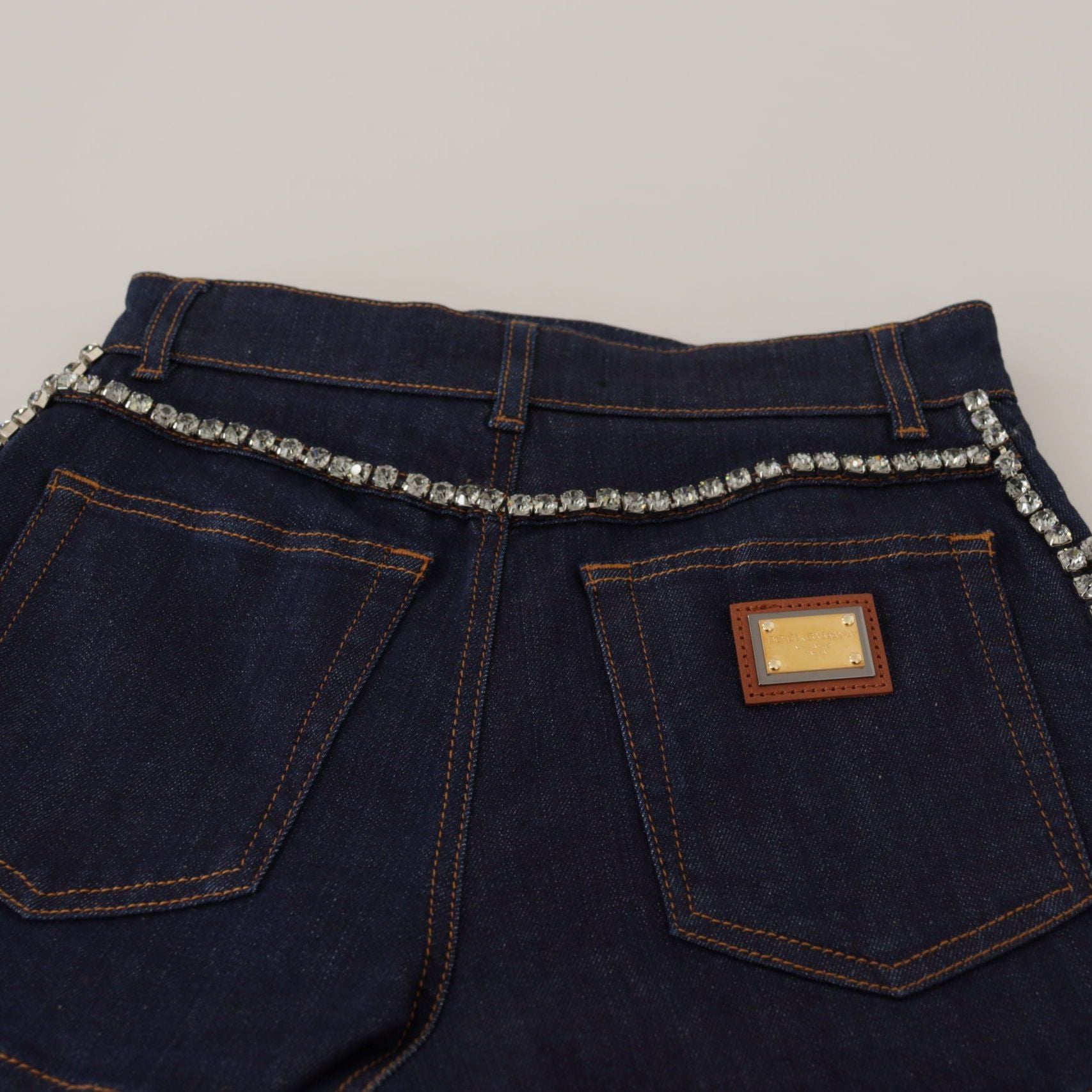 Dolce & Gabbana Blue Denim Stretch Crystal Hot Pants Shorts