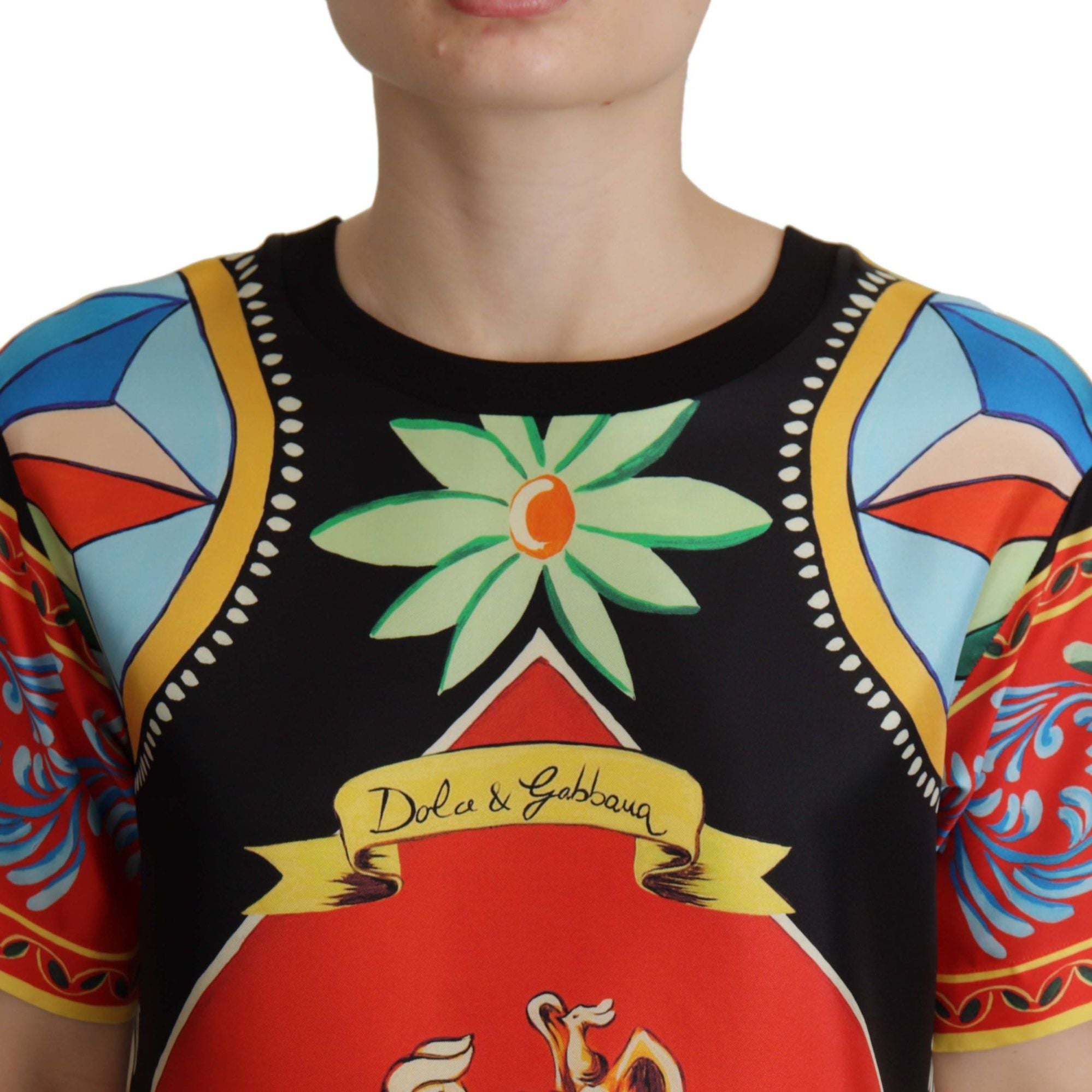 Dolce & Gabbana Multicolor Soldier Carretto Silk Top T-shirt