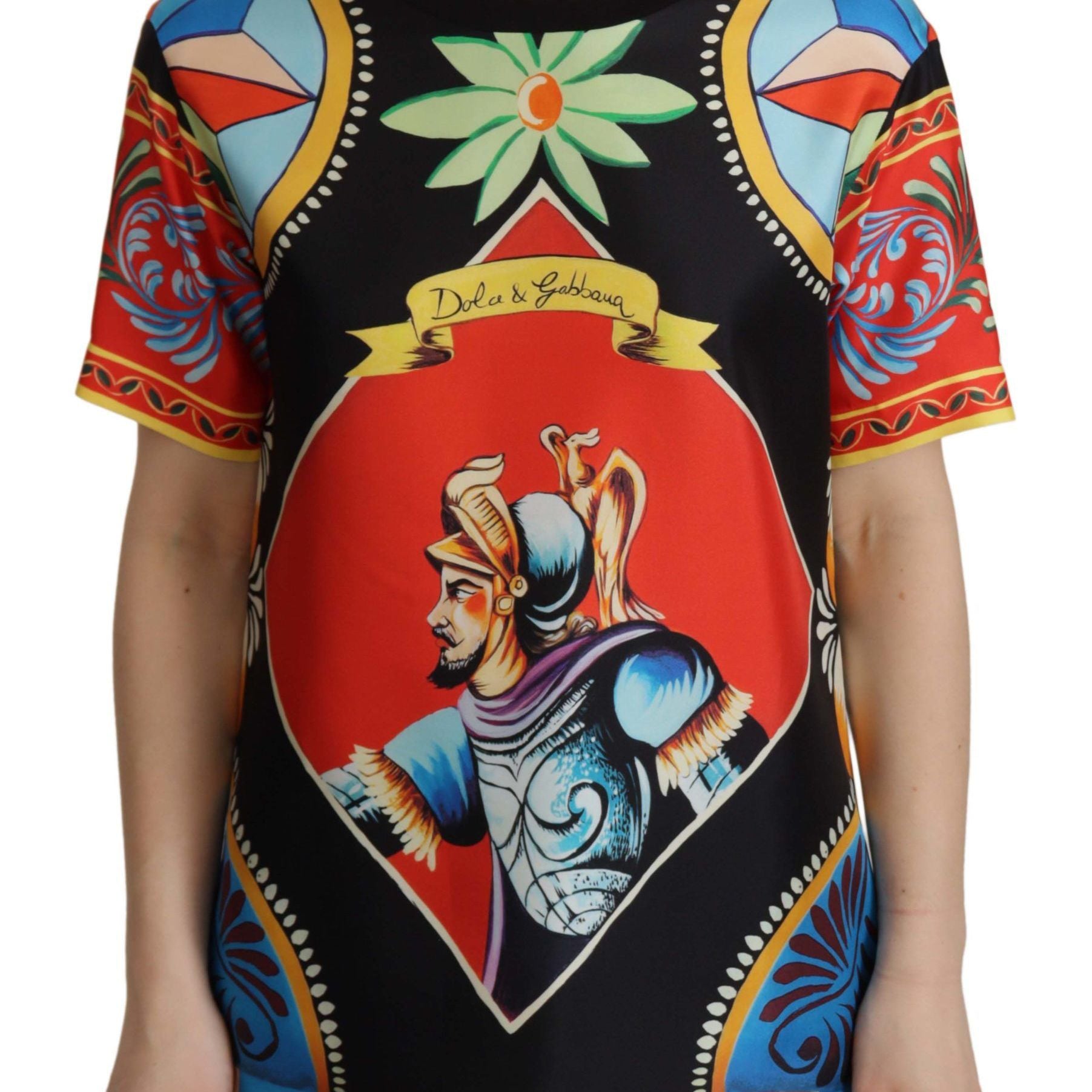 Dolce & Gabbana Multicolor Soldier Carretto Silk Top T-shirt