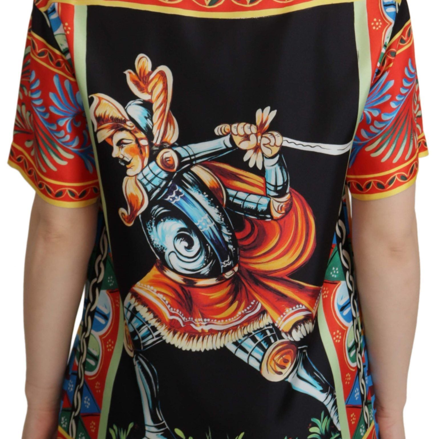 Dolce & Gabbana Multicolor Soldier Carretto Silk Top T-shirt