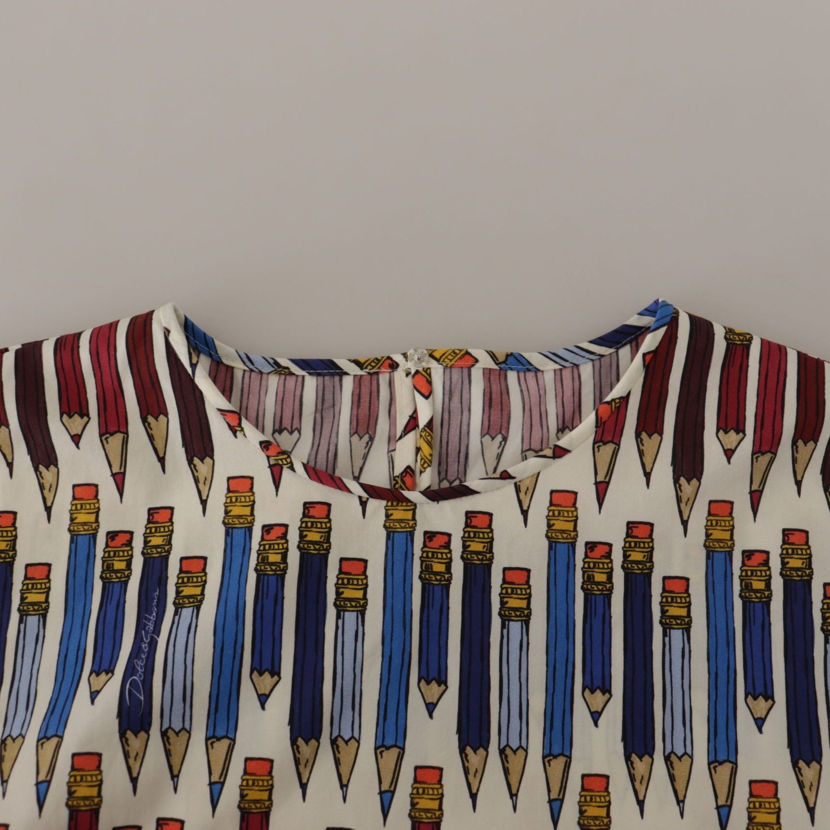 Dolce & Gabbana White Pencil Print Cotton T-shirt Blouse