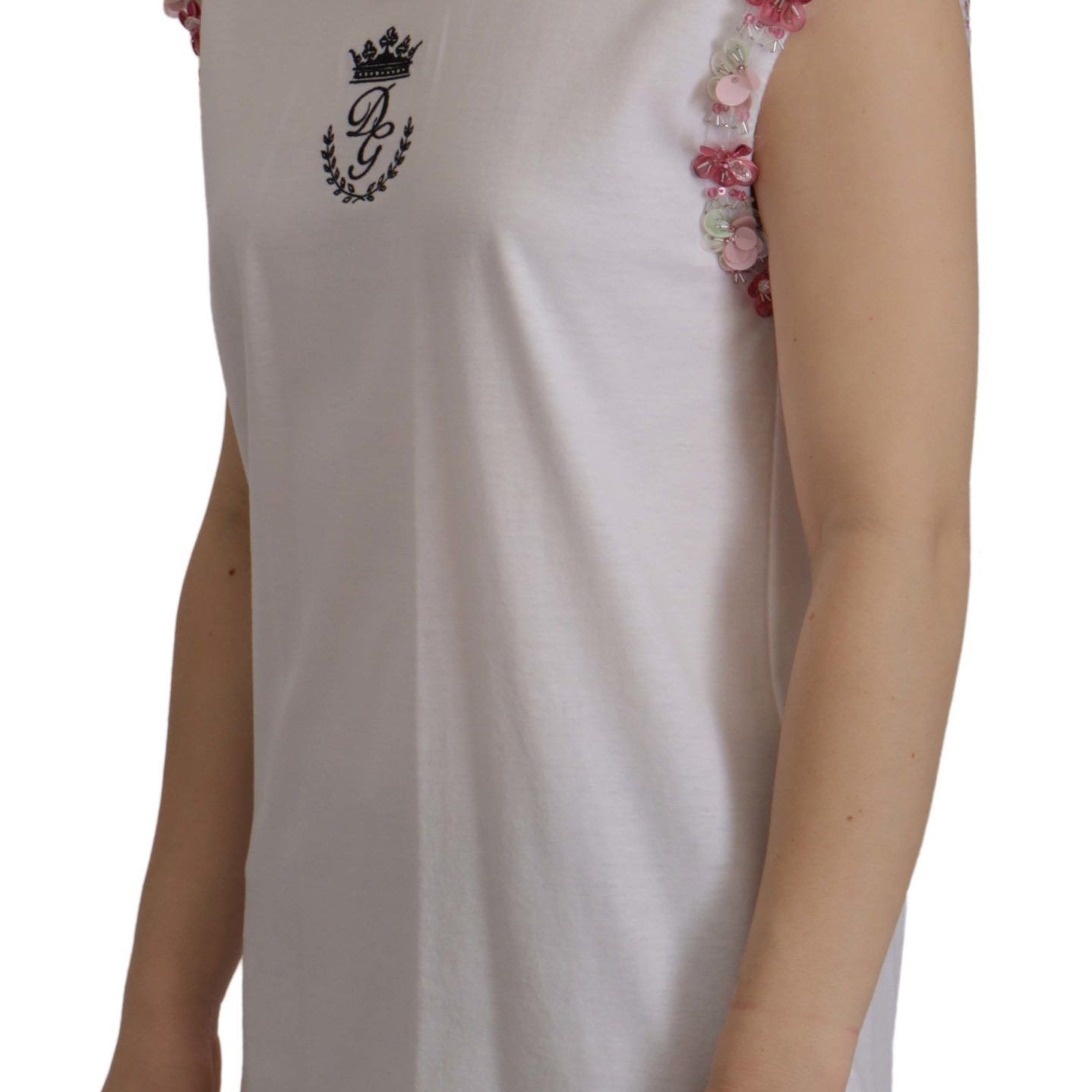 Dolce & Gabbana White DG Crown Floral Sequin T-shirt
