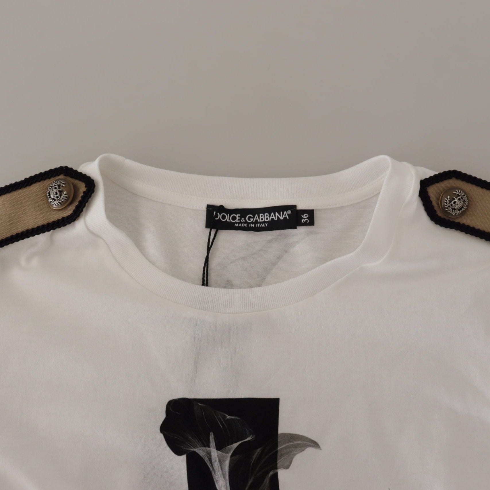 Dolce & Gabbana White Black Roses Crewneck Cotton T-shirt