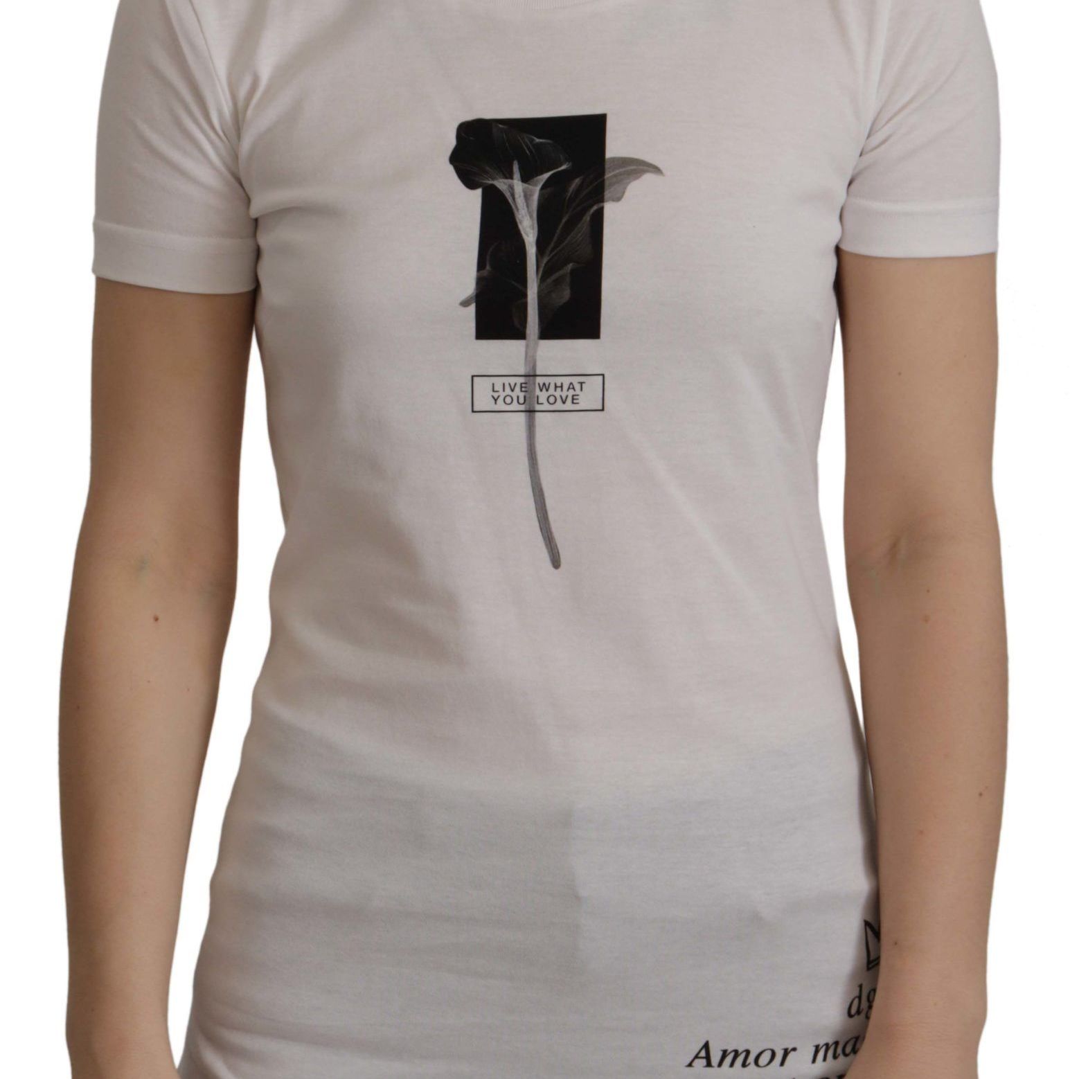 Dolce & Gabbana White Black Roses Crewneck Cotton T-shirt