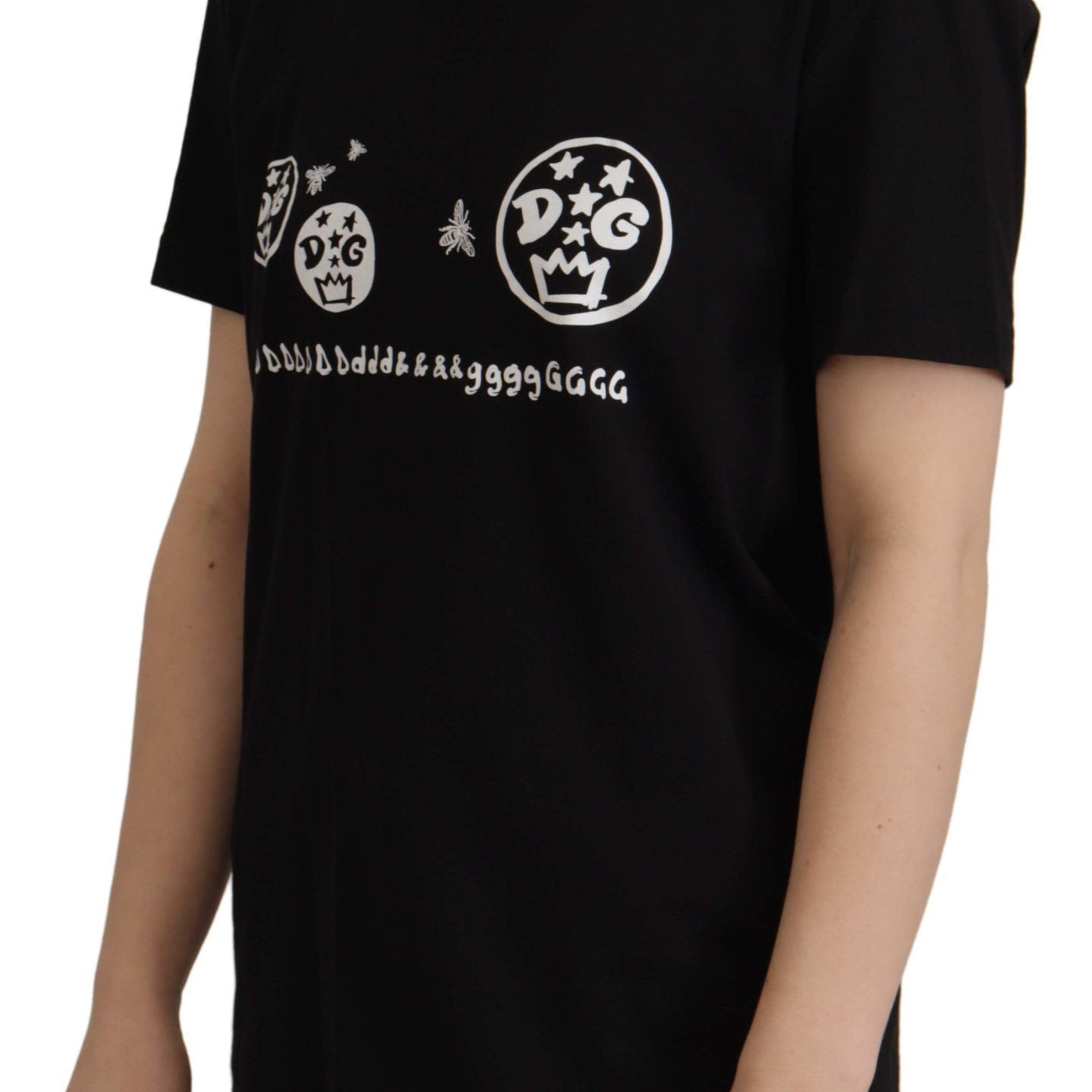 Dolce & Gabbana Black Logo Motive Crewneck Cotton T-shirt
