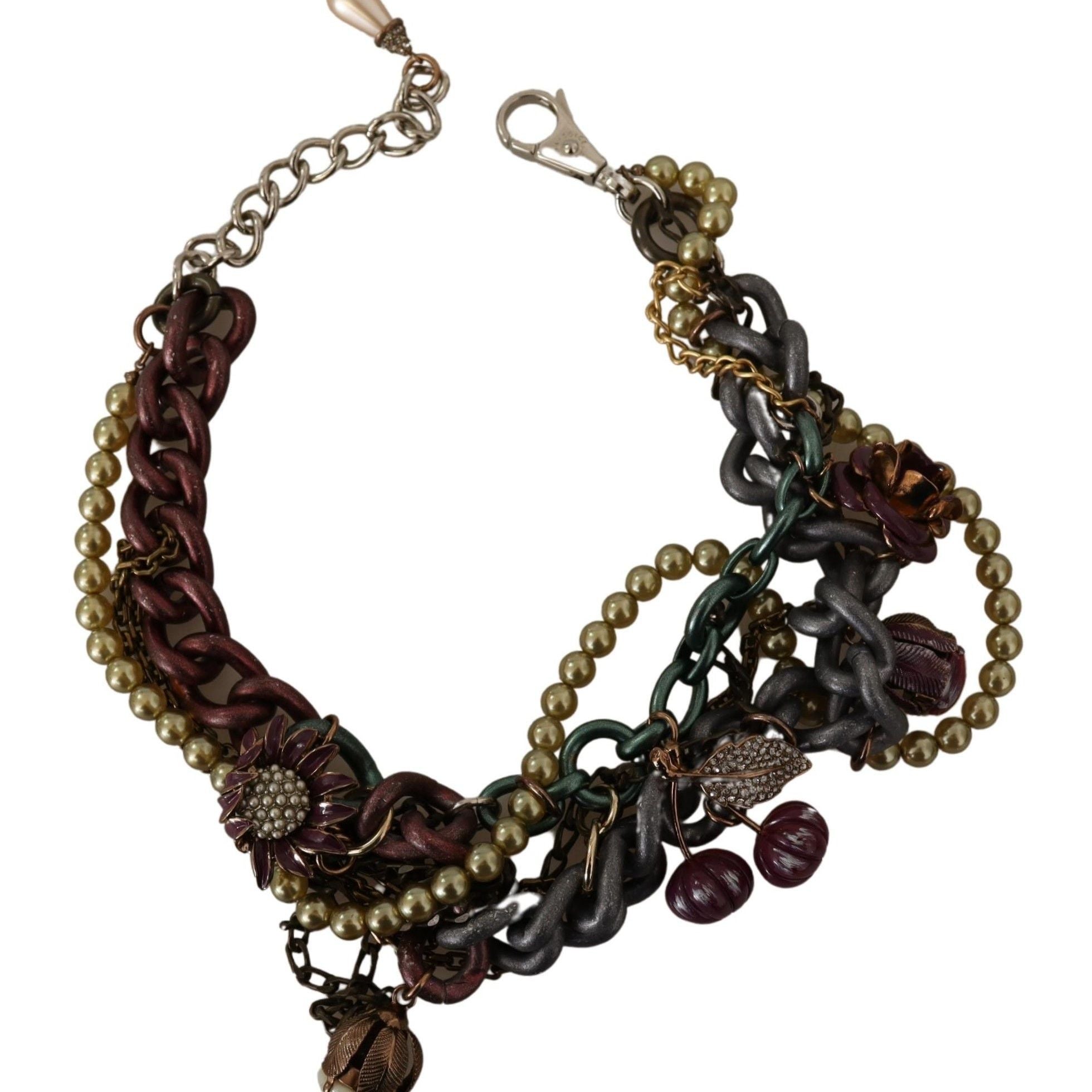 Dolce & Gabbana Gold Brass Sicily Floral Crystal Statement Necklace