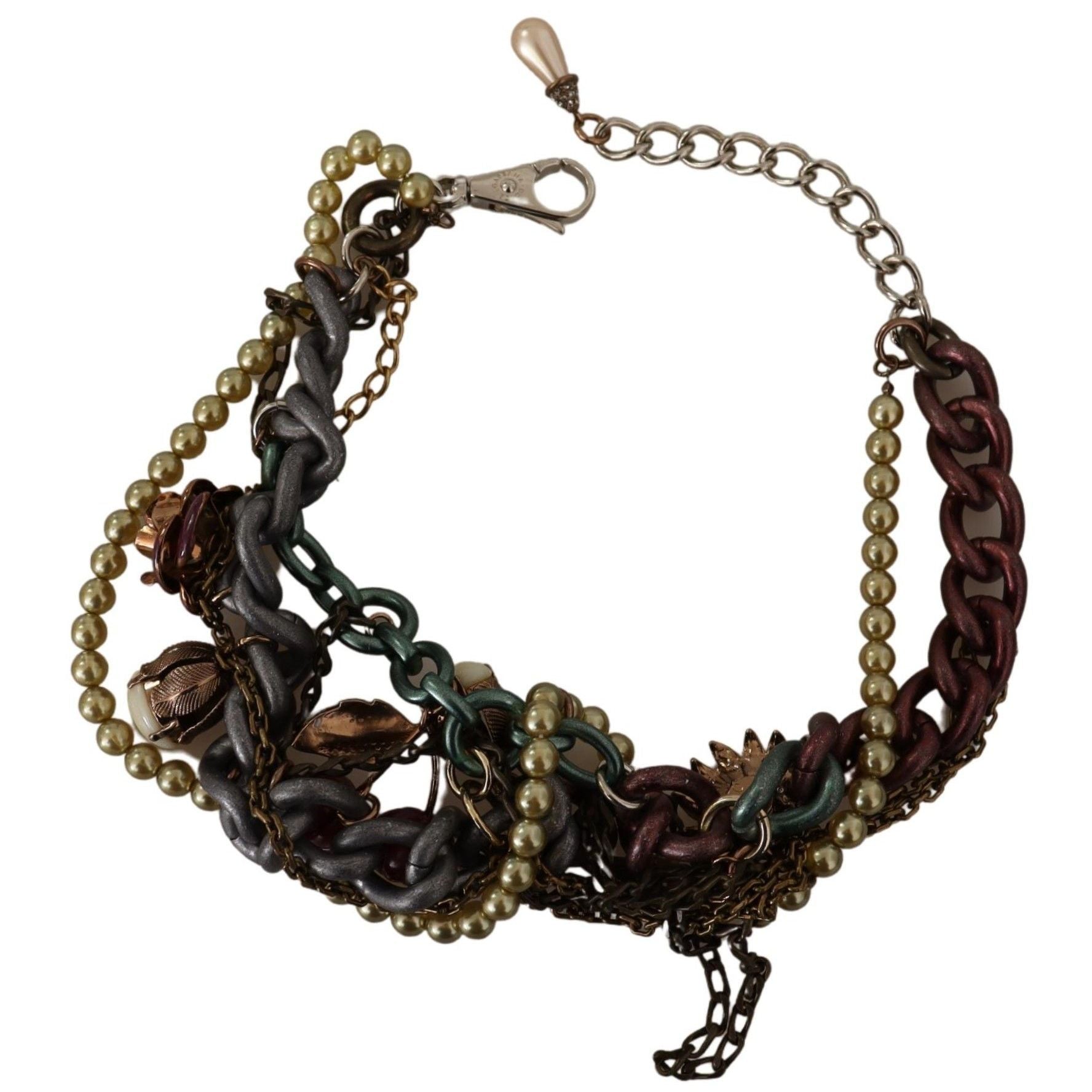 Dolce & Gabbana Gold Brass Sicily Floral Crystal Statement Necklace