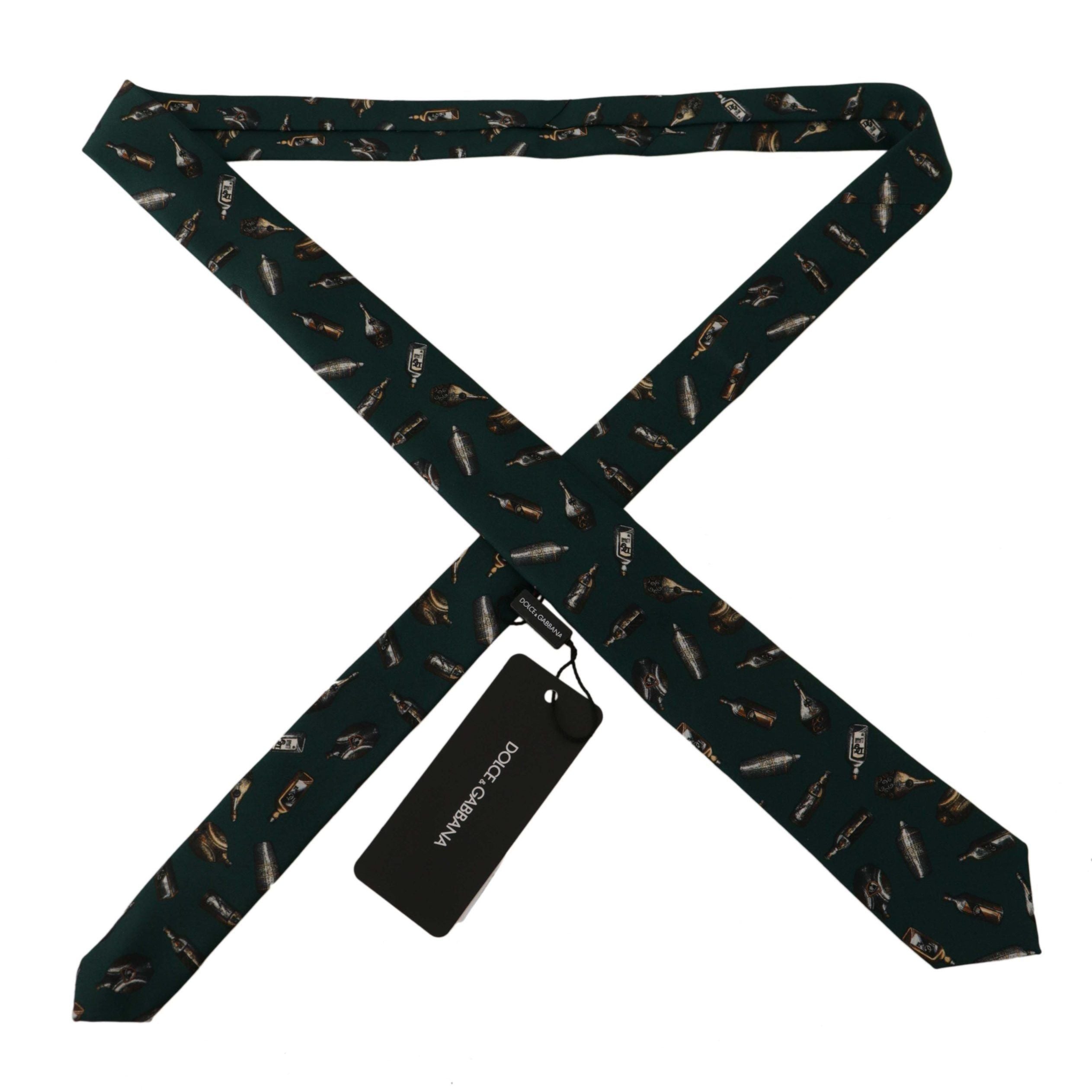 Dolce & Gabbana Black Bottle Fantasy Print Silk Adjustable Accessory Tie