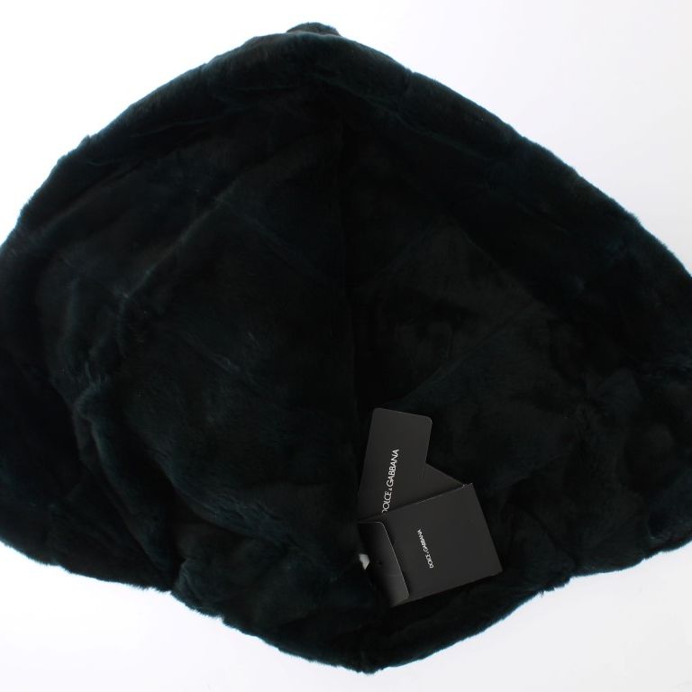 Dolce & Gabbana Green Weasel Fur Crochet Hood Scarf Hat