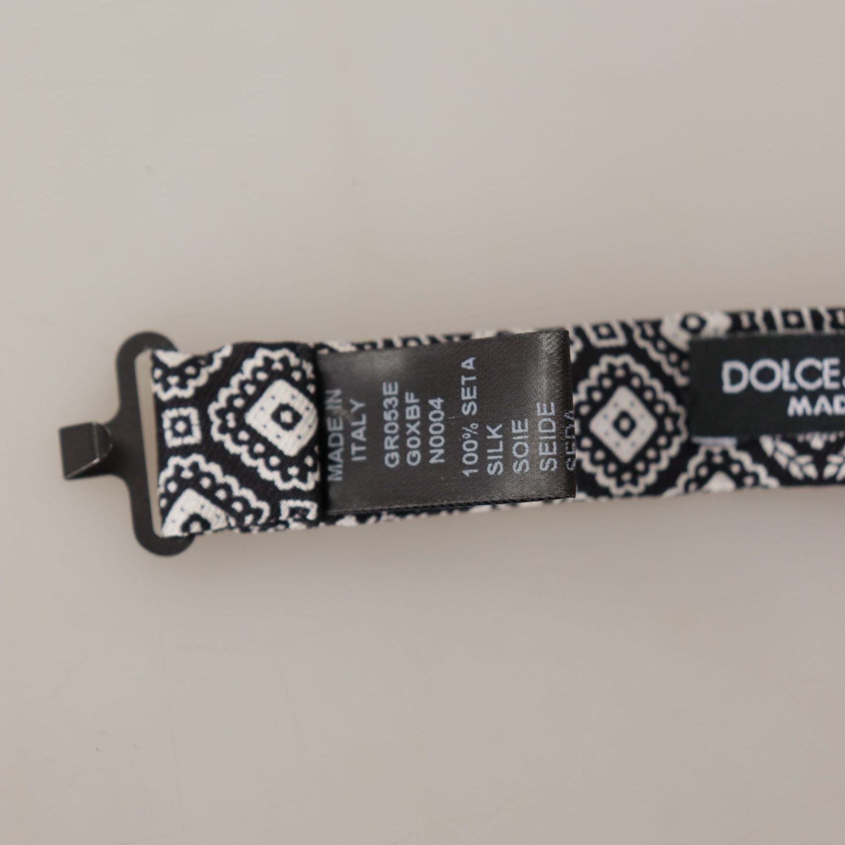Dolce & Gabbana Black white 100% Silk Adjustable Neck Papillon Tie