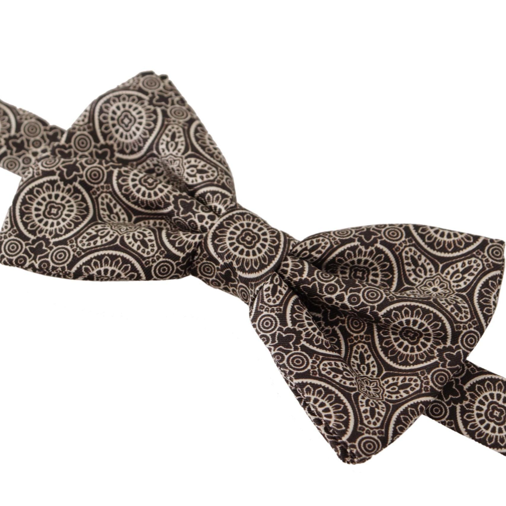 Dolce & Gabbana Black white 100% Silk Adjustable Neck Papillon Tie