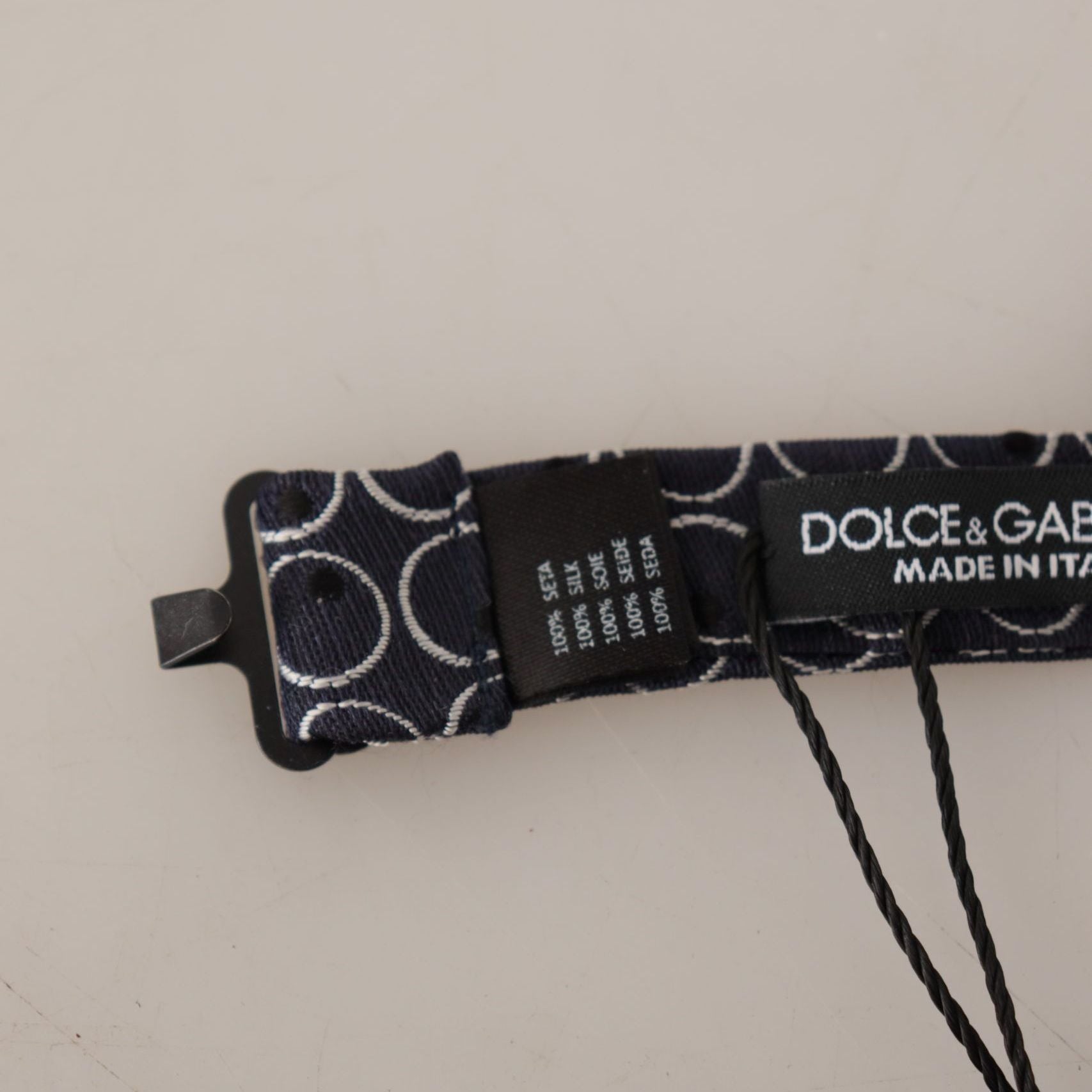 Dolce & Gabbana Black White Round 100% Silk Neck Papillon Tie
