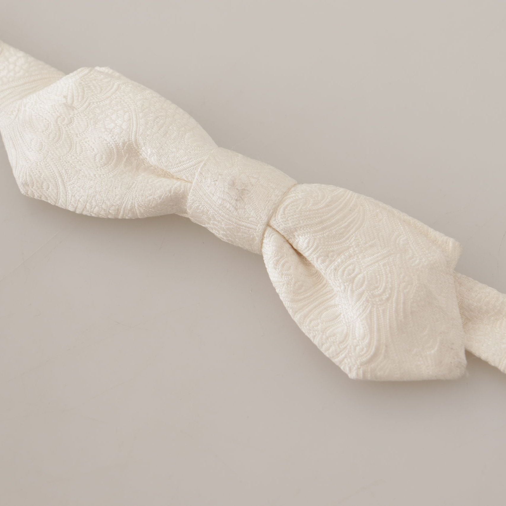 Dolce & Gabbana White 100% Silk Slim Adjustable Neck Papillon Tie