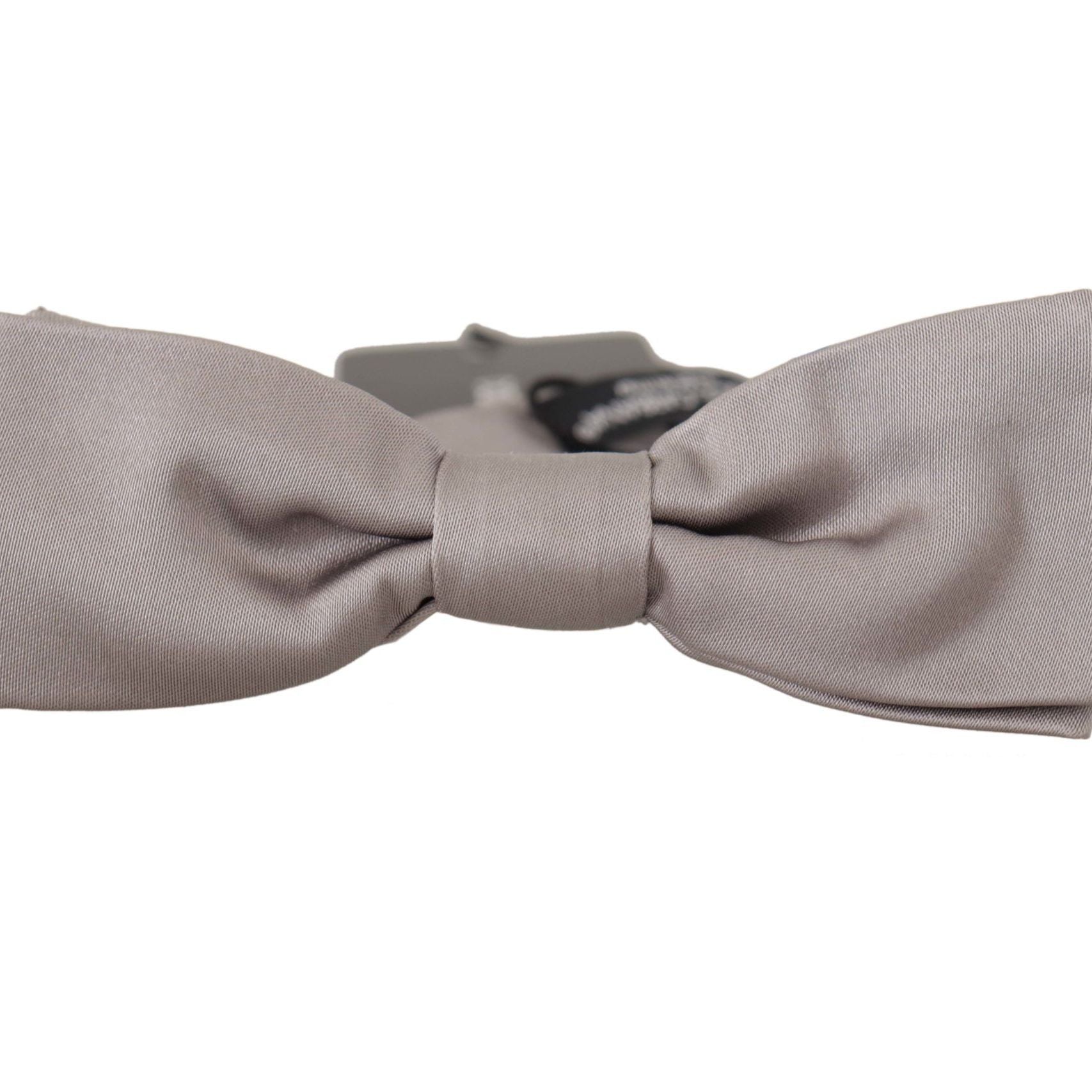 Dolce & Gabbana Silver 100% Silk Slim Adjustable Neck Papillon Tie