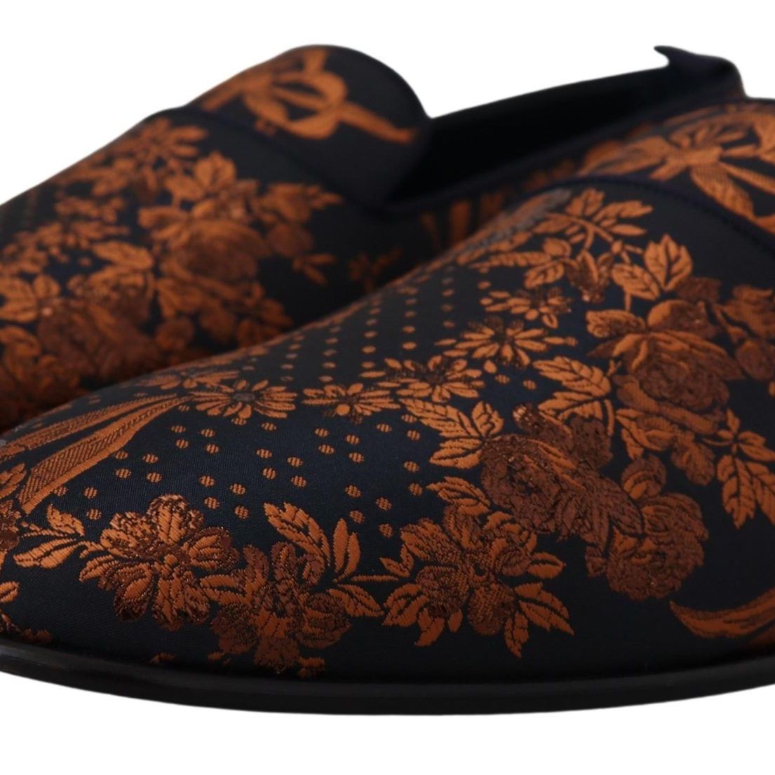 Dolce & Gabbana Blue Rust Floral Slippers Loafers Shoes