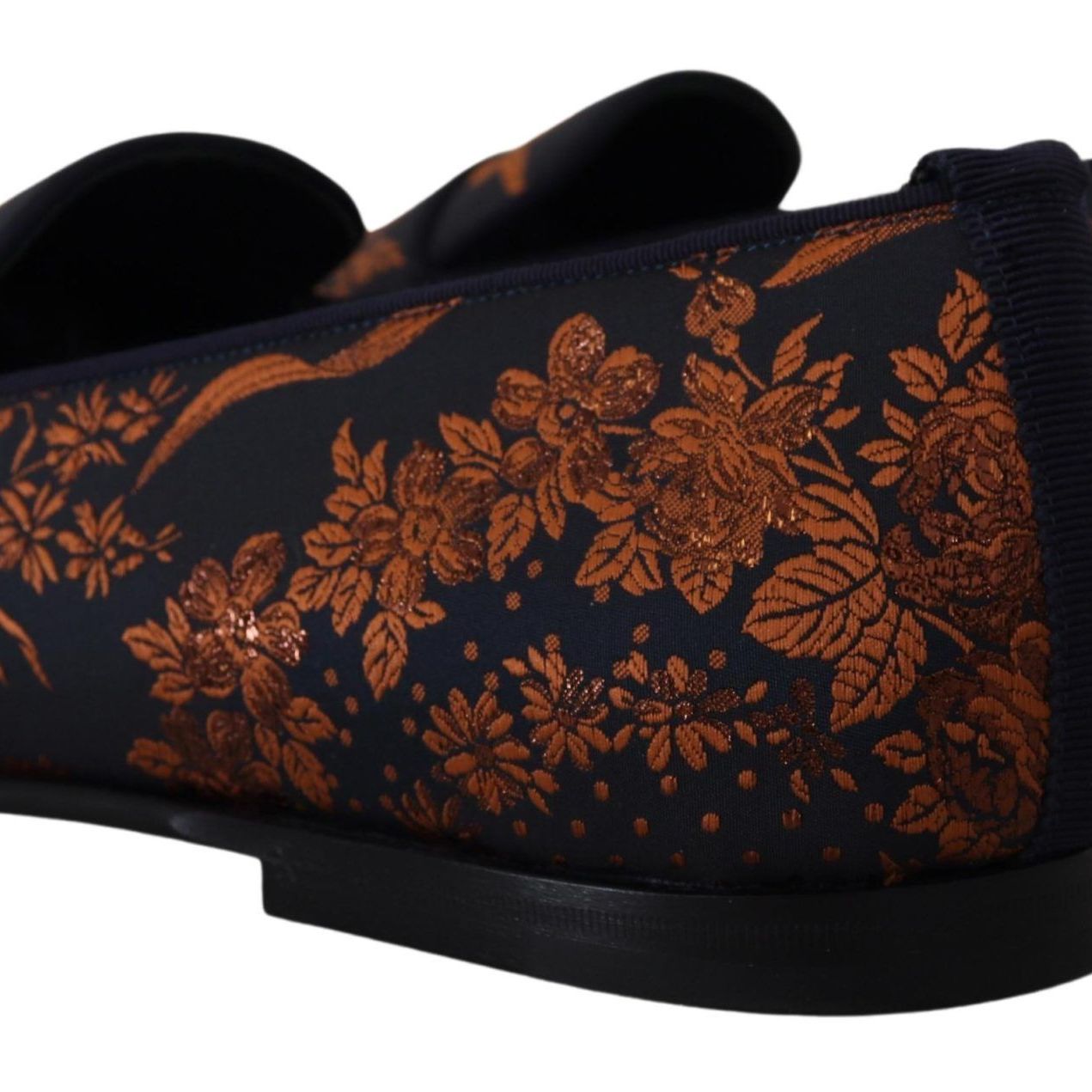 Dolce & Gabbana Blue Rust Floral Slippers Loafers Shoes