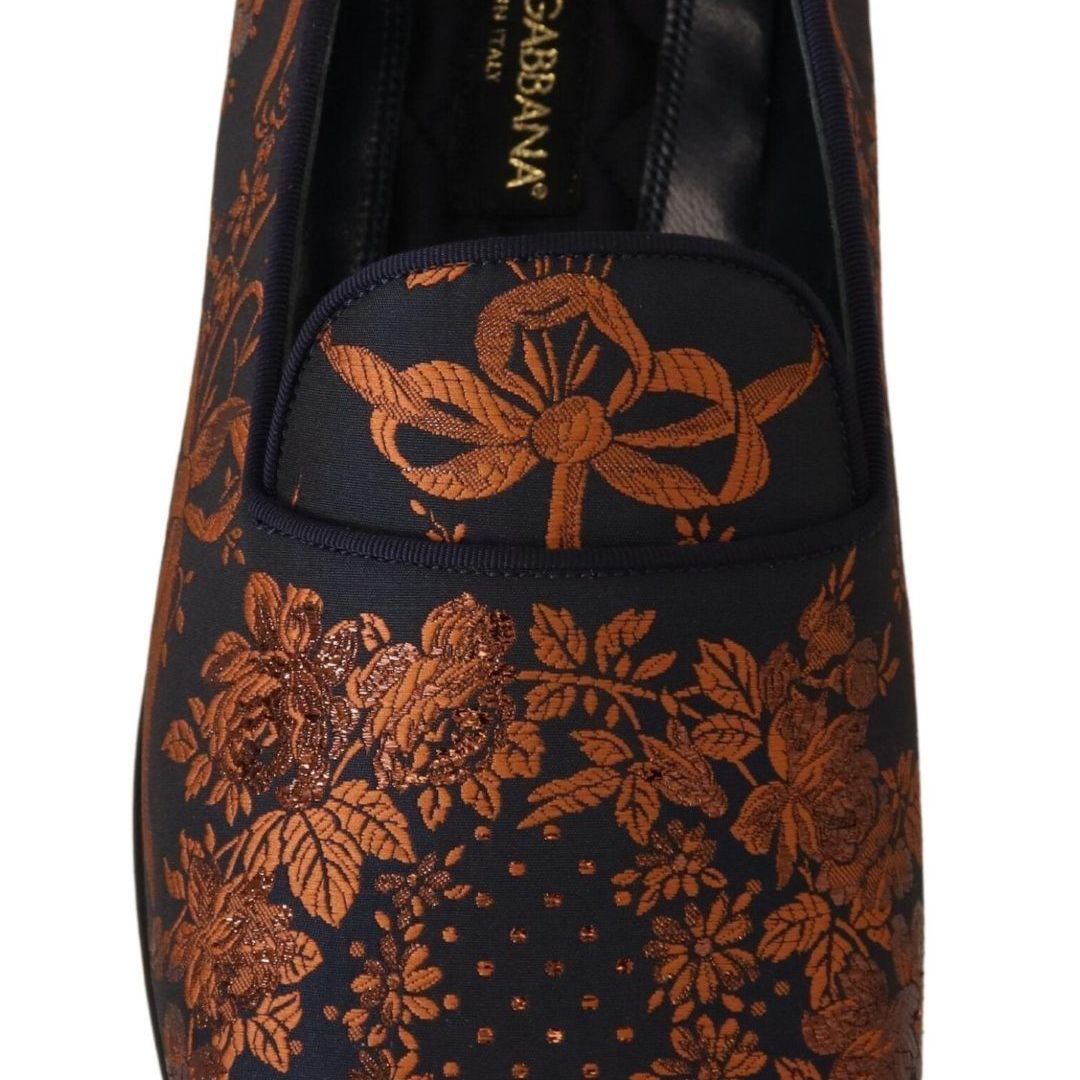 Dolce & Gabbana Blue Rust Floral Slippers Loafers Shoes