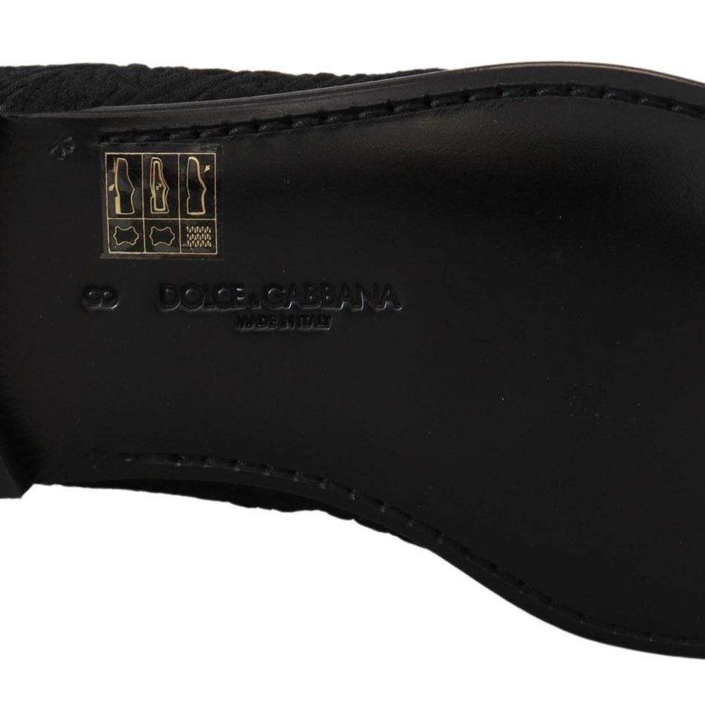 Dolce & Gabbana Black Floral Jacquard Slippers Loafers Shoes