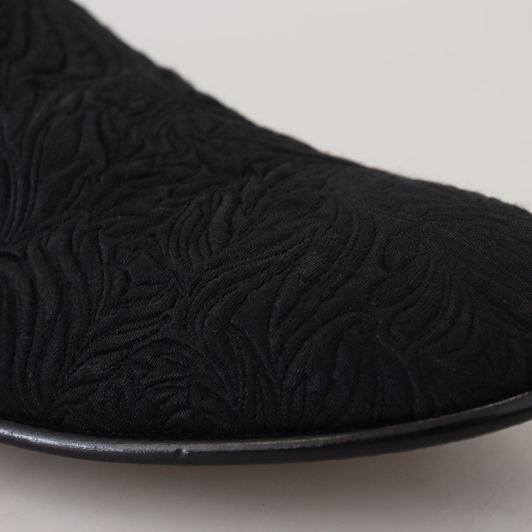 Dolce & Gabbana Black Floral Jacquard Slippers Loafers Shoes