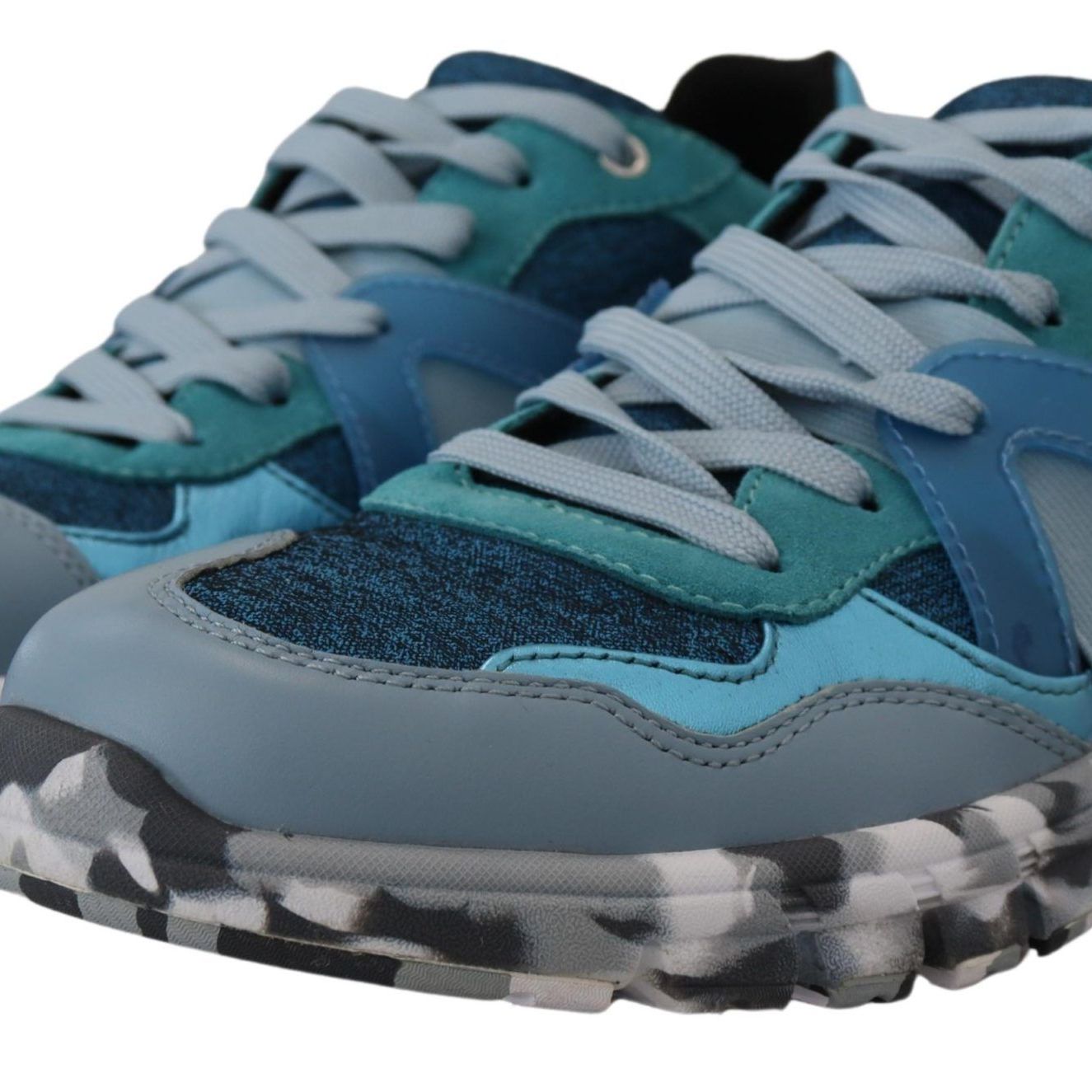 Dolce & Gabbana Blue Gray Leather Sport Low Top Sneakers