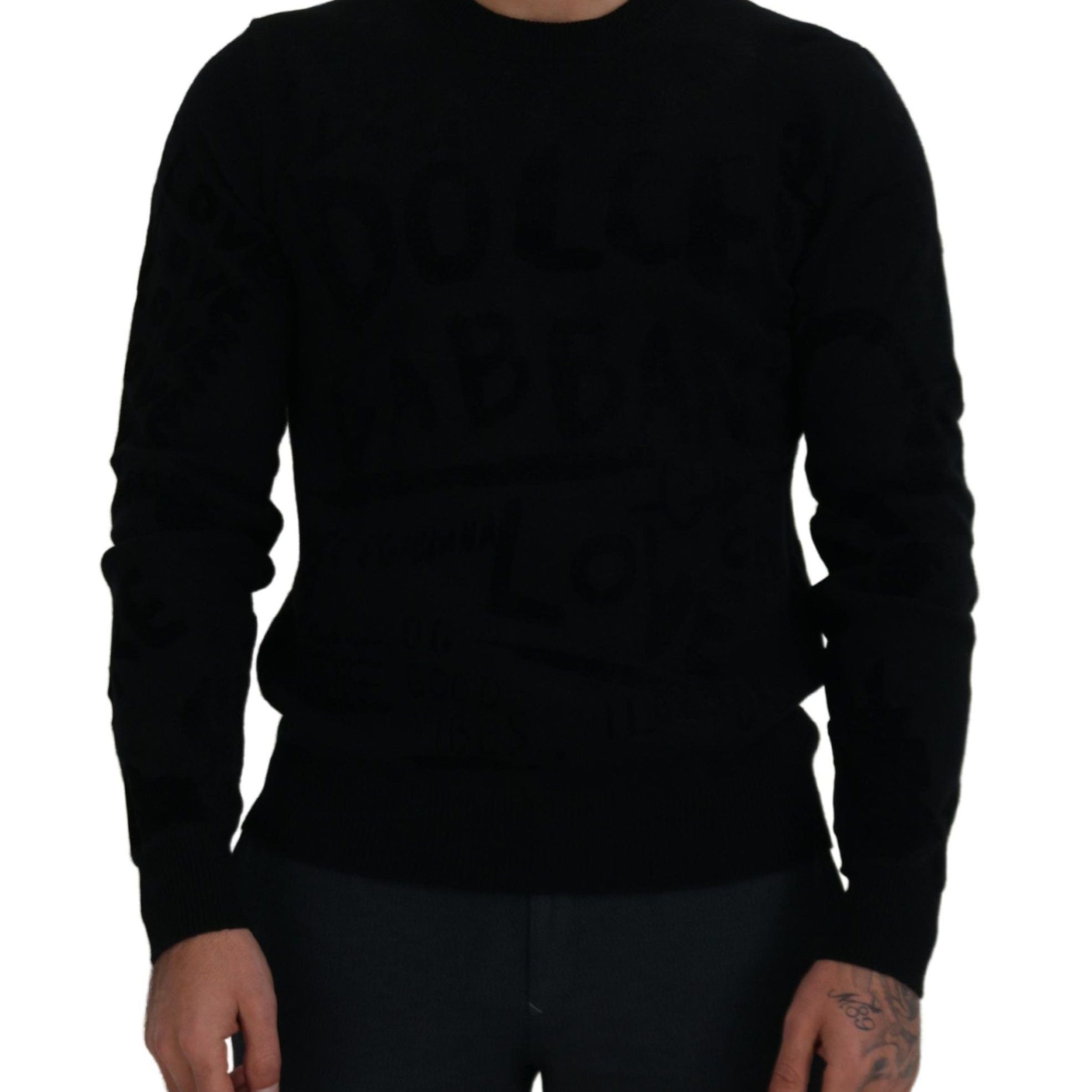 Dolce & Gabbana Black Wool Logo Pattern Crewneck Pullover Sweater