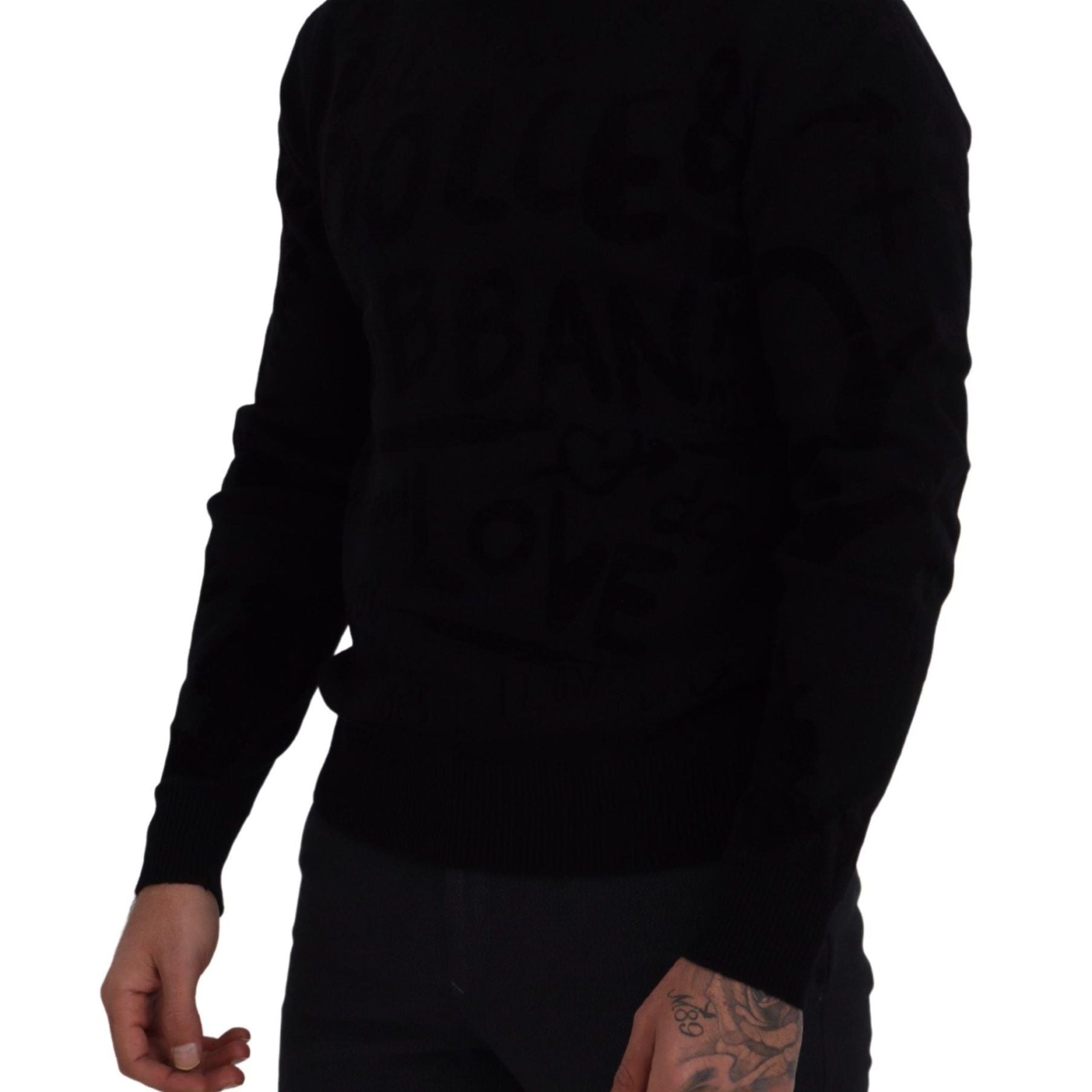 Dolce & Gabbana Black Wool Logo Pattern Crewneck Pullover Sweater