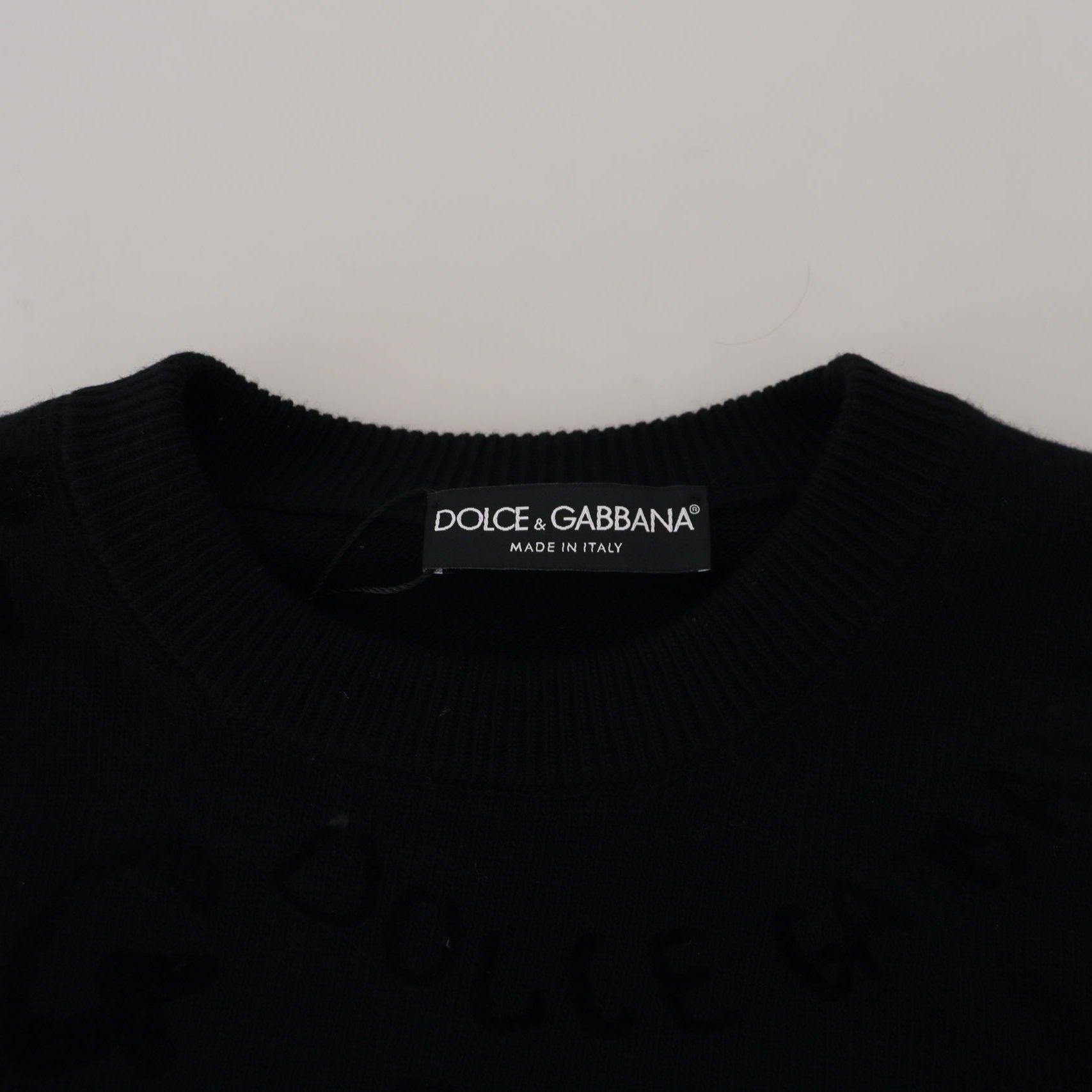 Dolce & Gabbana Black Wool Logo Pattern Crewneck Pullover Sweater
