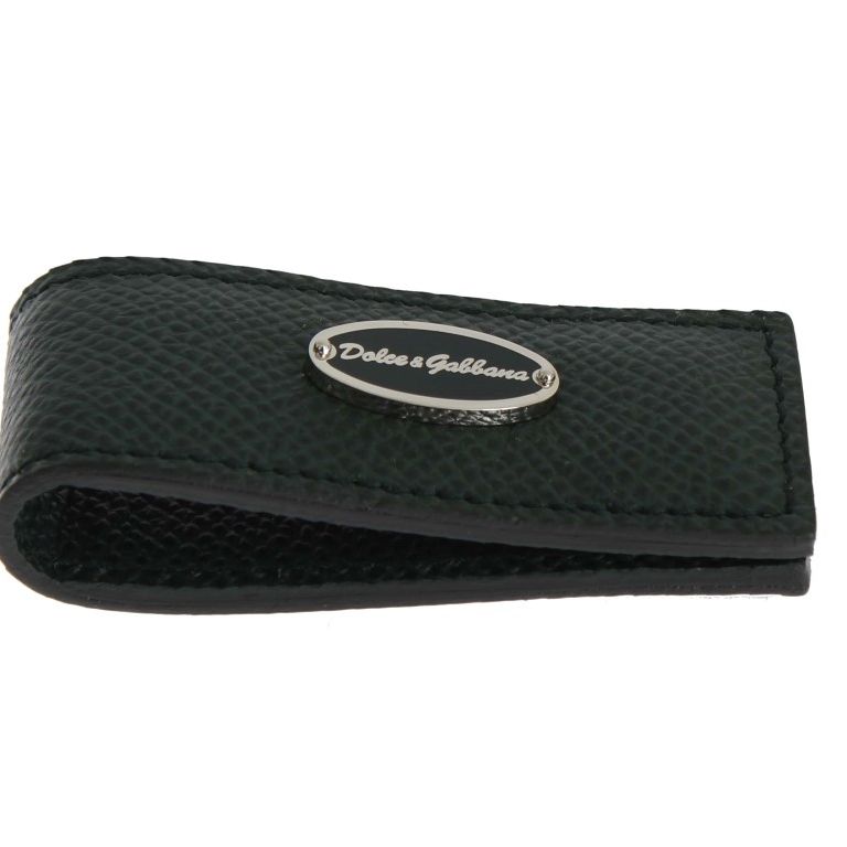 Dolce & Gabbana Green Leather Magnet Money Clip