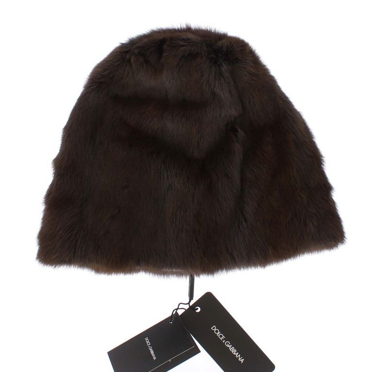 Dolce & Gabbana Brown Weasel Fur Womens Cashmere Hat Beanie