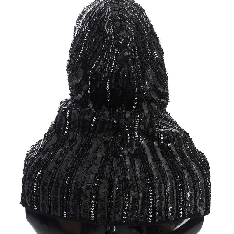 Dolce & Gabbana Black Knitted Sequin Hood Scarf Hat