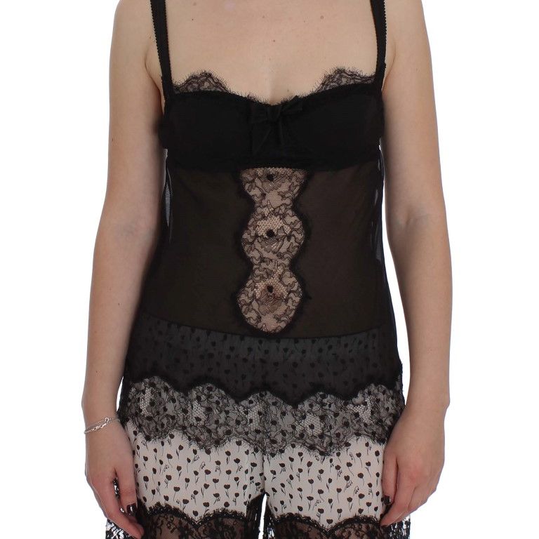 Dolce & Gabbana Black Silk Floral Lace Lingerie Top