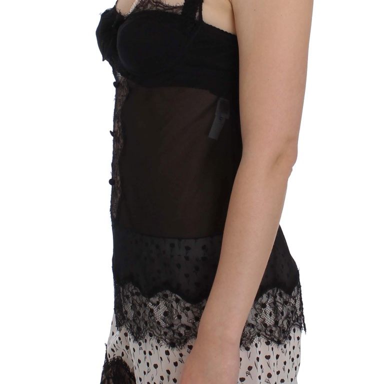 Dolce & Gabbana Black Silk Floral Lace Lingerie Top