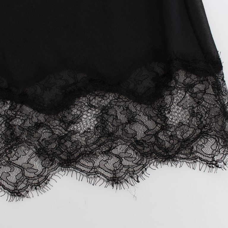 Dolce & Gabbana Black Silk Floral Lace Lingerie Top