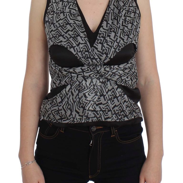 Karl Lagerfeld Gray Black Silk Blouse Top
