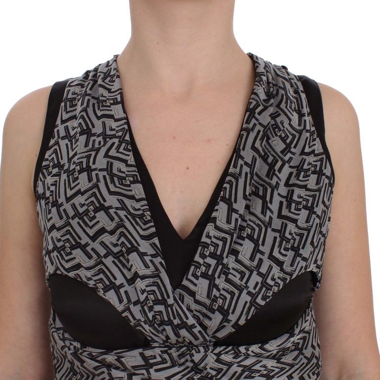 Karl Lagerfeld Gray Black Silk Blouse Top