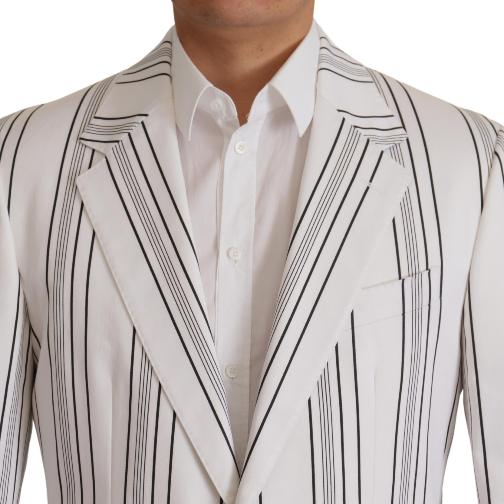 Dolce & Gabbana White Stripes Cotton Single Breasted Blazer