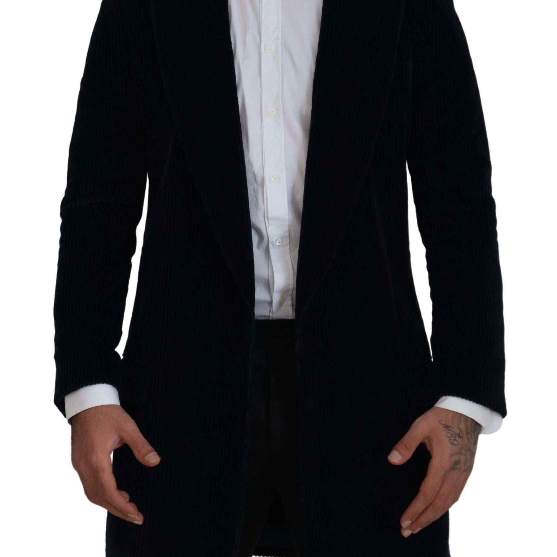 Dolce & Gabbana Black Cotton Cardigan Long Coat Men Jacket