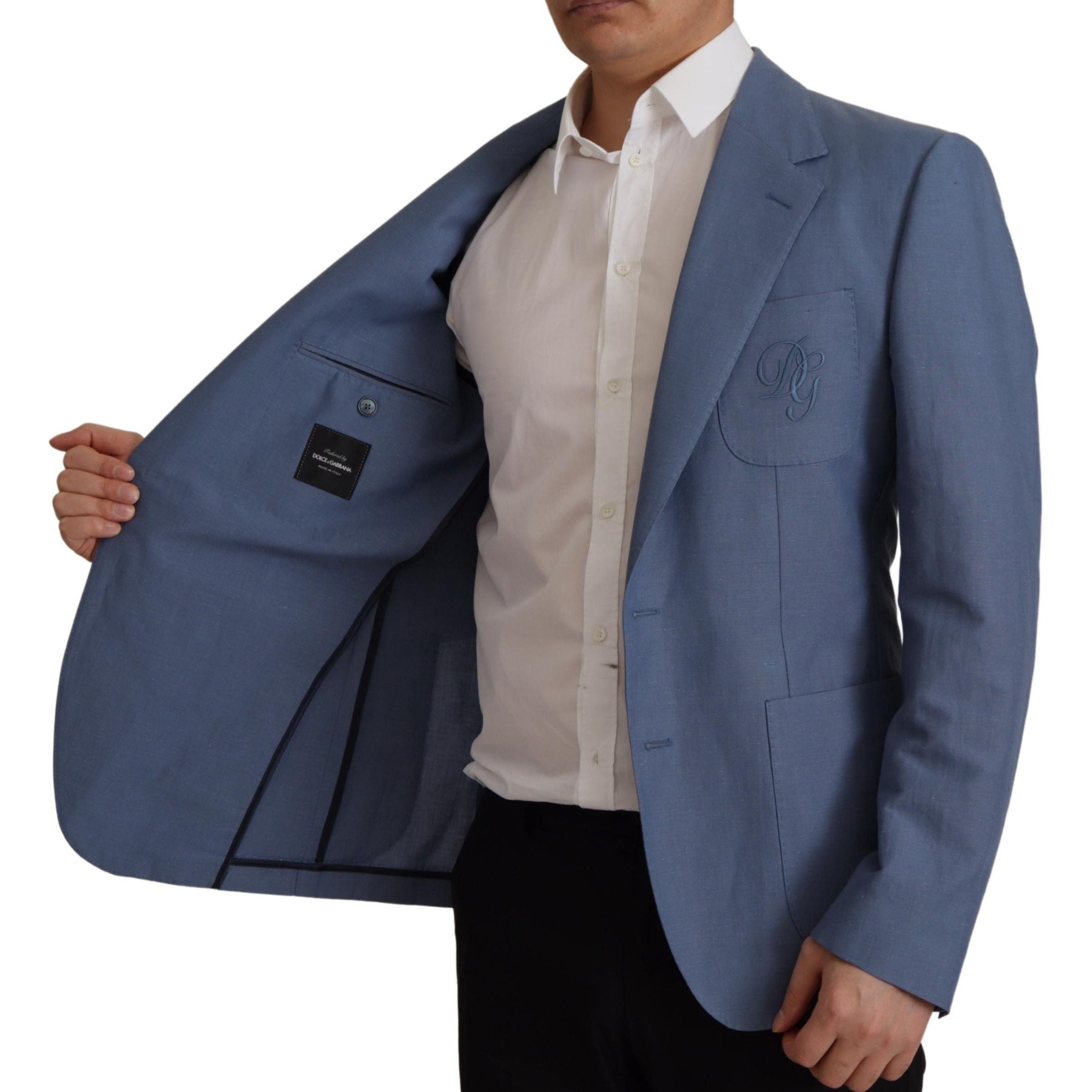 Dolce & Gabbana Blue Single Breasted Logo Blazer Jacket