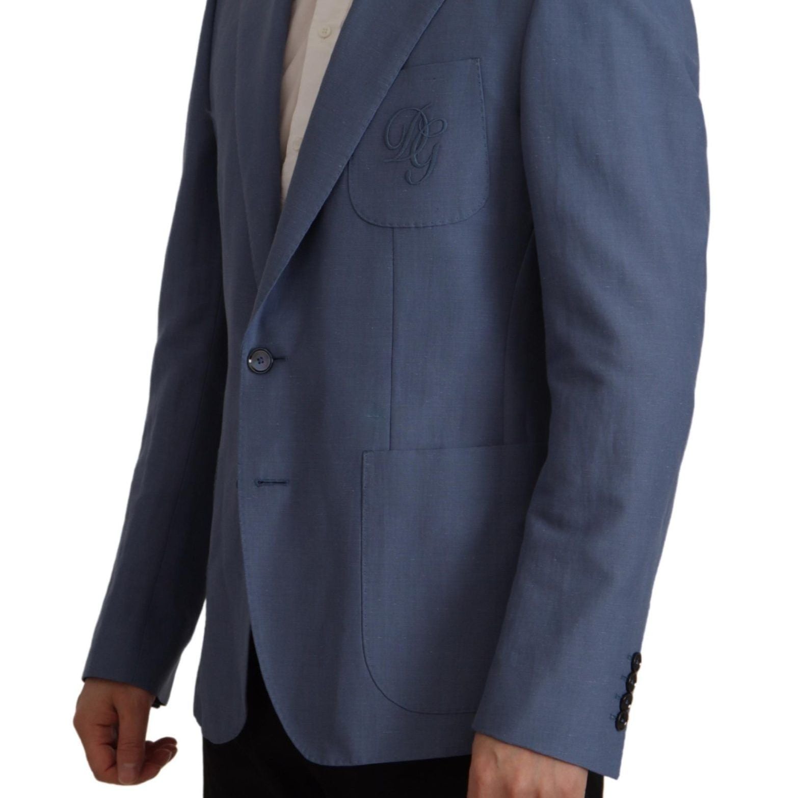Dolce & Gabbana Blue Single Breasted Logo Blazer Jacket