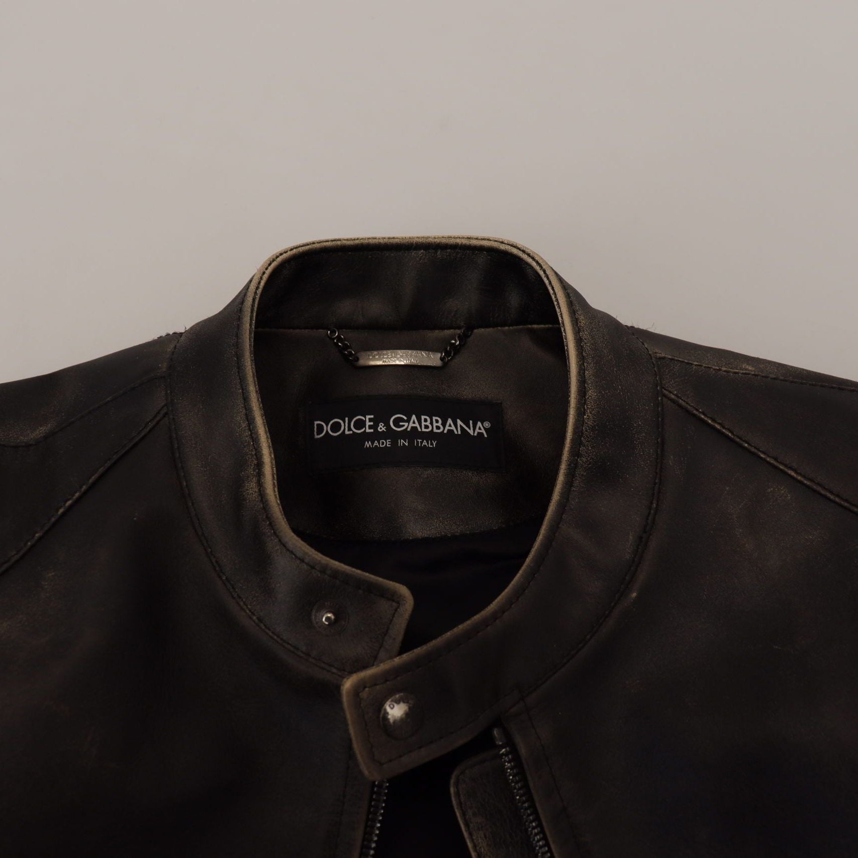 Dolce & Gabbana Black Leather Zipper Biker Coat Jacket