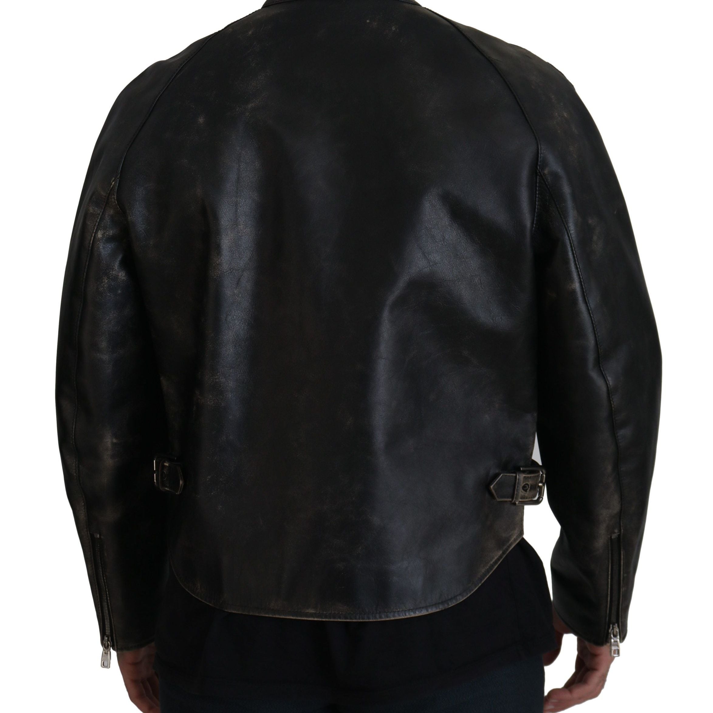 Dolce & Gabbana Black Leather Zipper Biker Coat Jacket