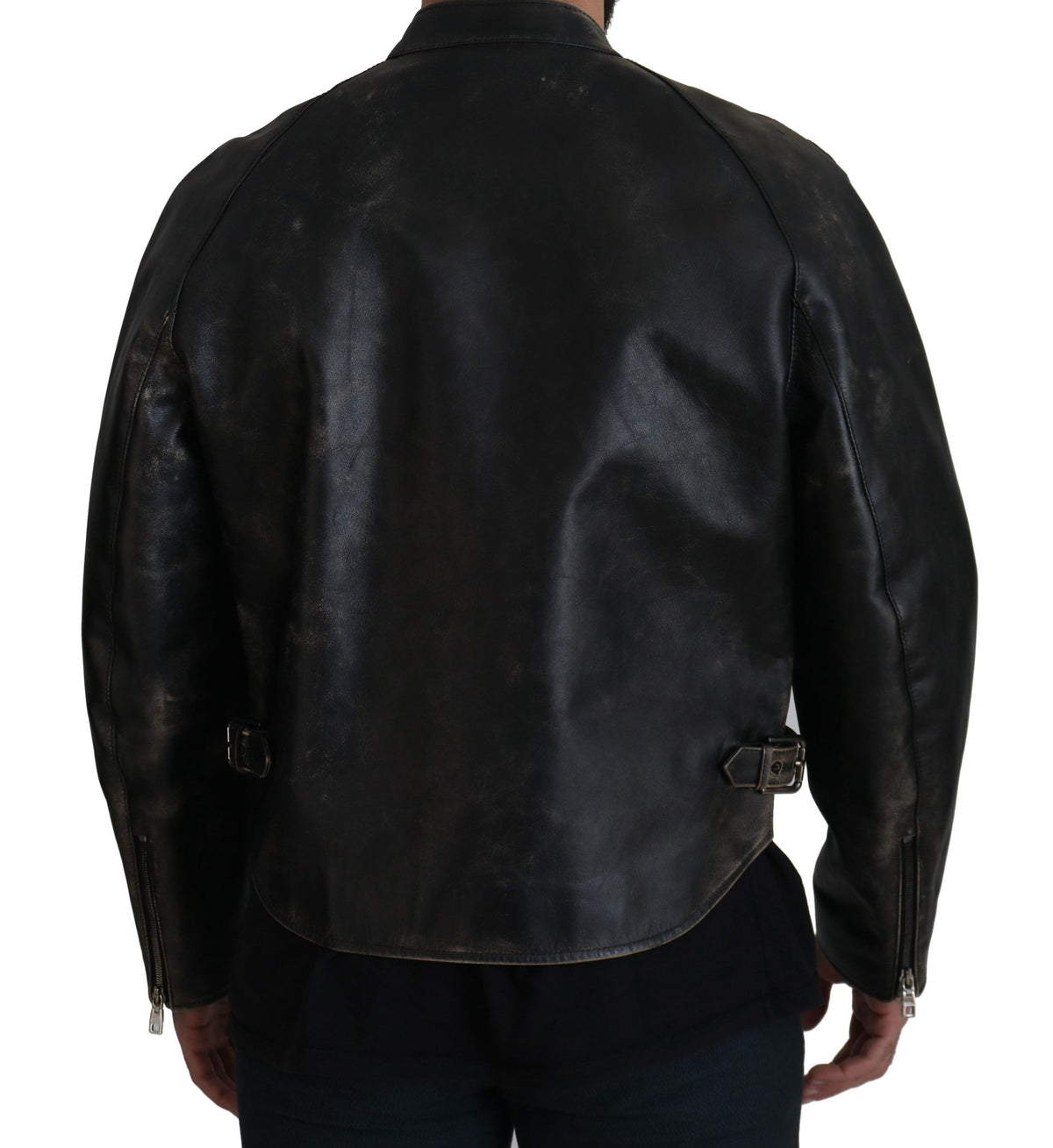 Dolce & Gabbana Black Leather Zipper Biker Coat Jacket