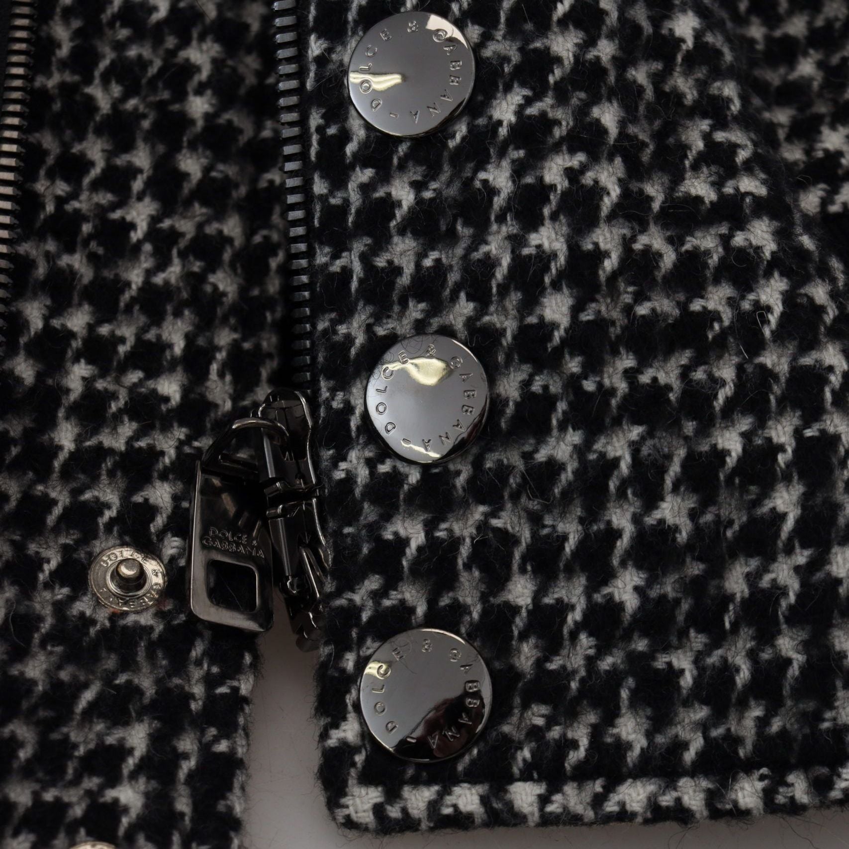 Dolce & Gabbana Dark Gray Houndstooth Polyester Bomber Jacket