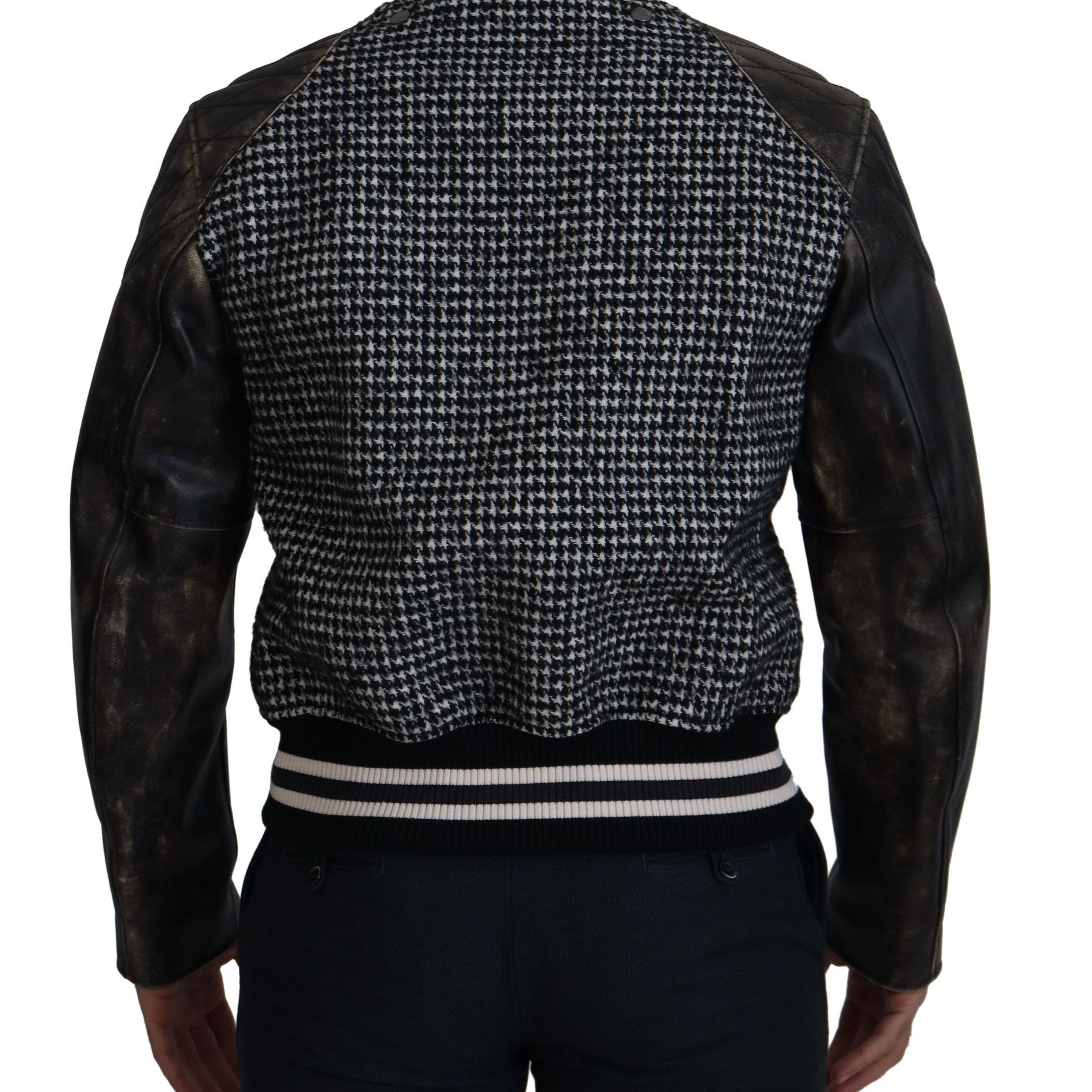 Dolce & Gabbana Black Houndstooth Polyester Bomber Jacket