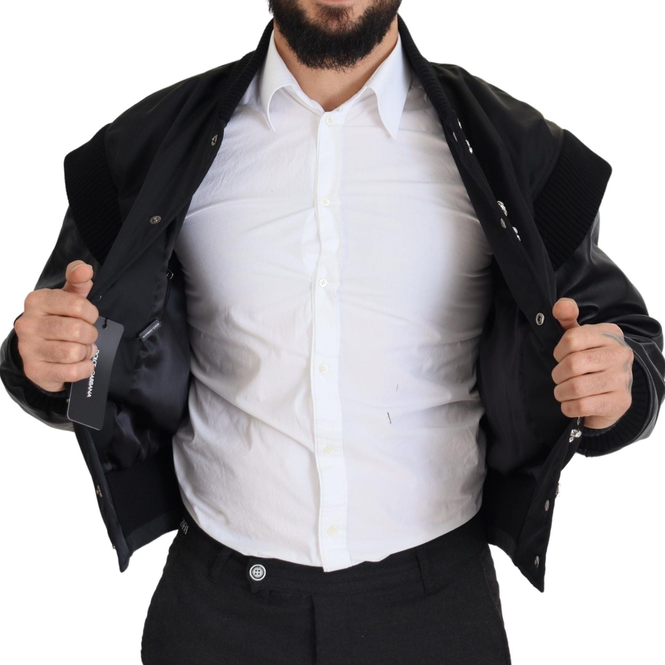 Dolce & Gabbana Black Nylon Crystals Coat Buttons Jacket