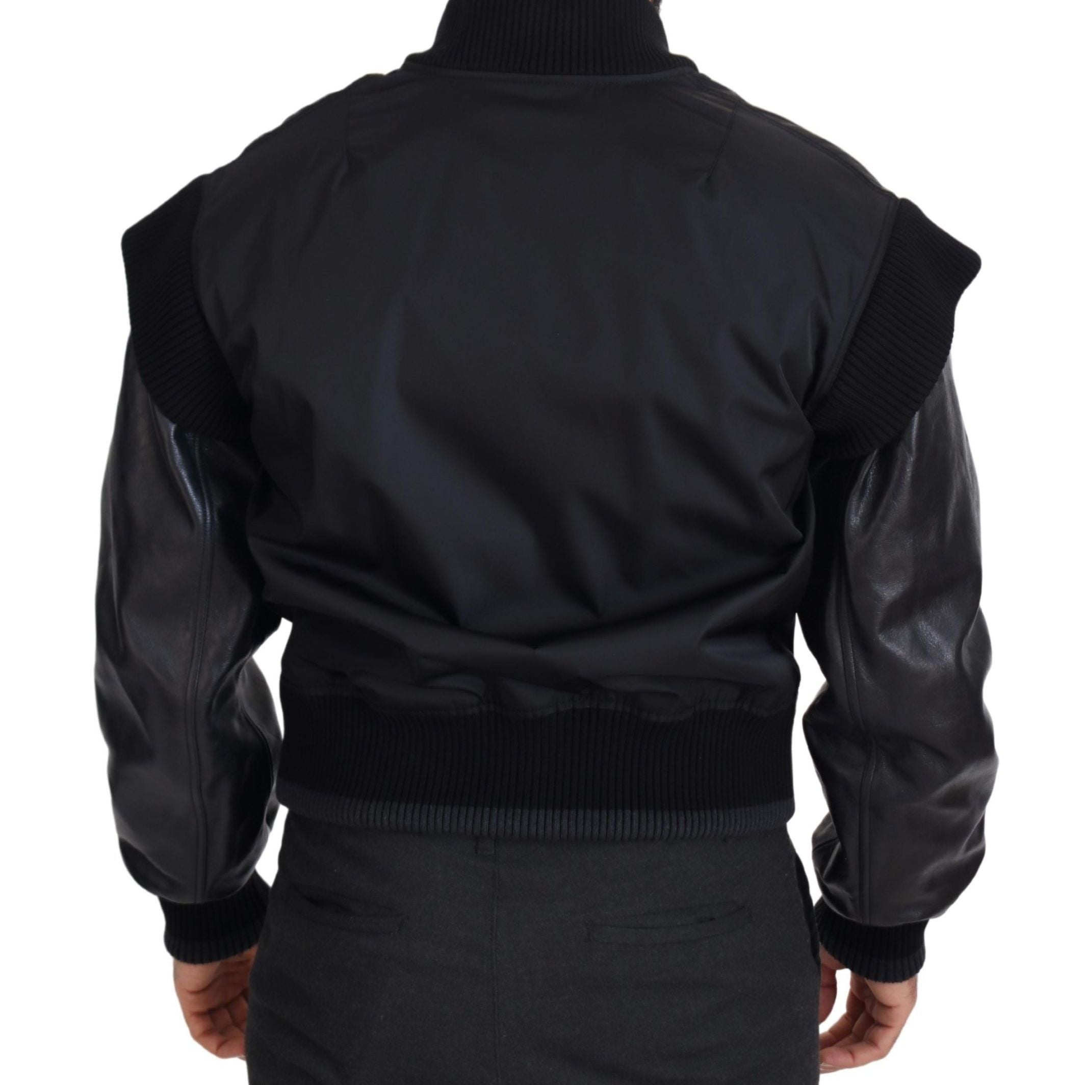 Dolce & Gabbana Black Nylon Crystals Coat Buttons Jacket